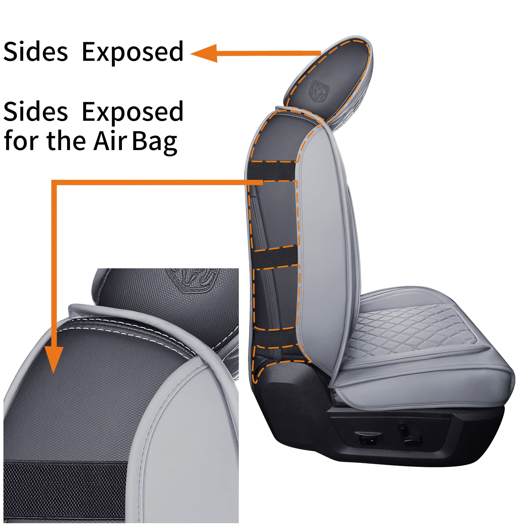 Aierxuan Dodge Ram Car Seat Covers Custom Fit 2009-2023 1500, 2010-2023 2500/3500 Laramie Big Horn Longhorn Crew Quad Regular Cab Waterproof Leather Truck Pickup Cushions (Full Set/Grey)