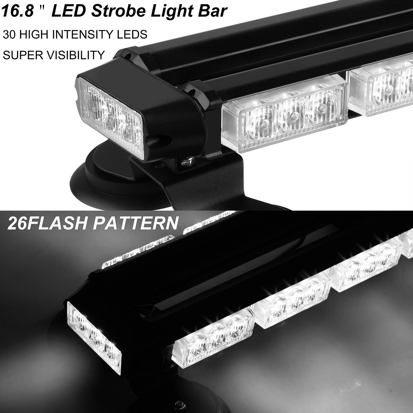 Aspl 16.8 Inch Led Strobe Flashing Light Bar, 26 Flashing Modes High Intensity Emergency Hazard Warning Beacon Lights With Magne