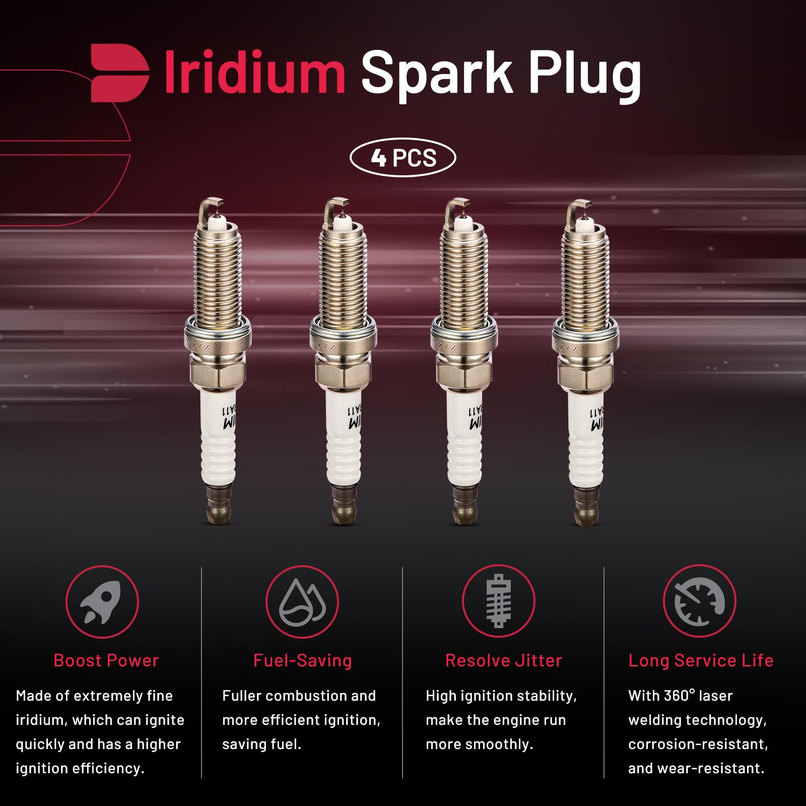 Bdfhyk Set Of 4 Double Iridium Spark Plug Compatible With 2009-2019 Nissan 2007-2019 Infiniti 2009-2012 Suzuki Replacement For 9