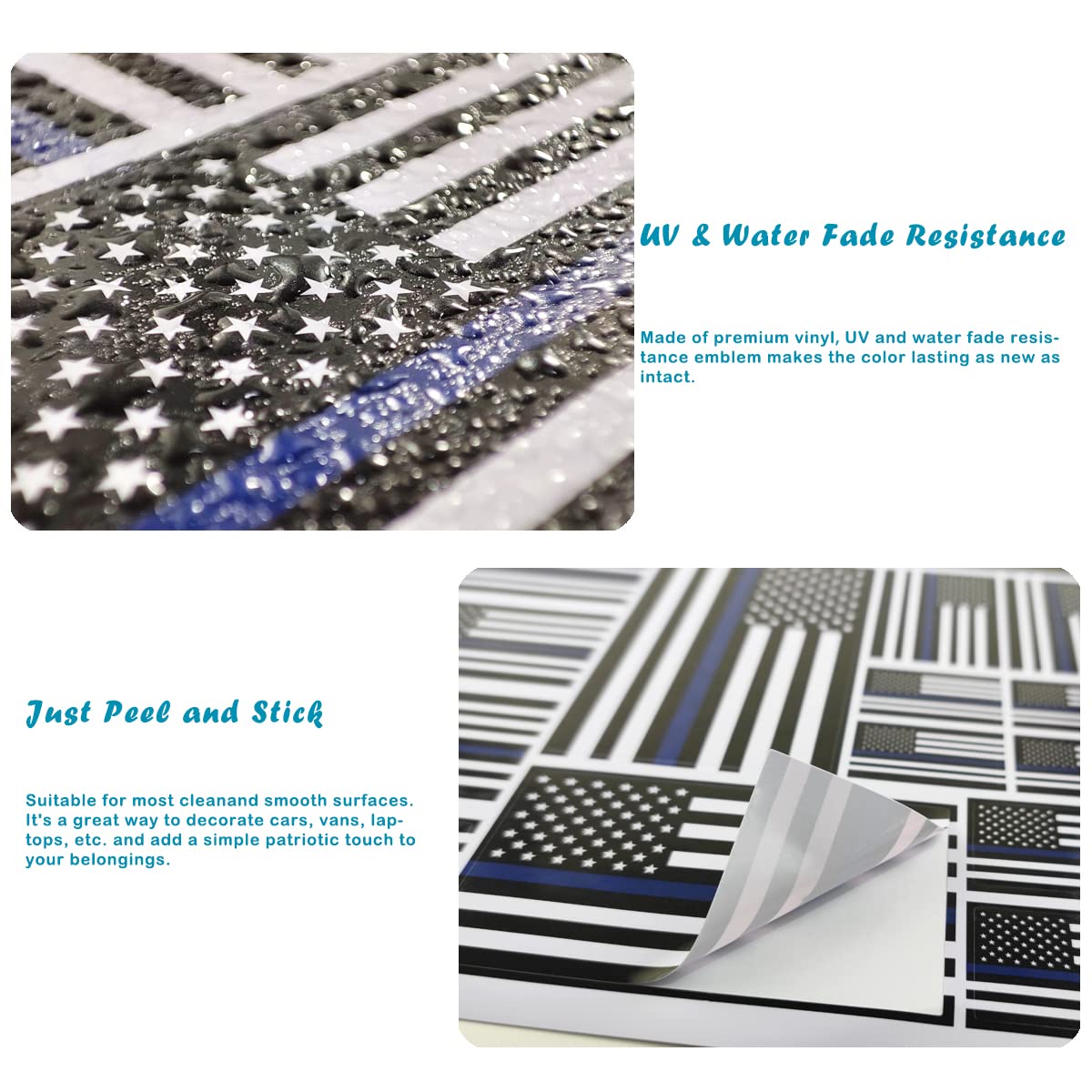 QQSD Thin Blue Line American Police Flag Sticker Decal in Multiple Sizes - Honoring Law Enforcement Officers Stickers, 3 Pack, 1