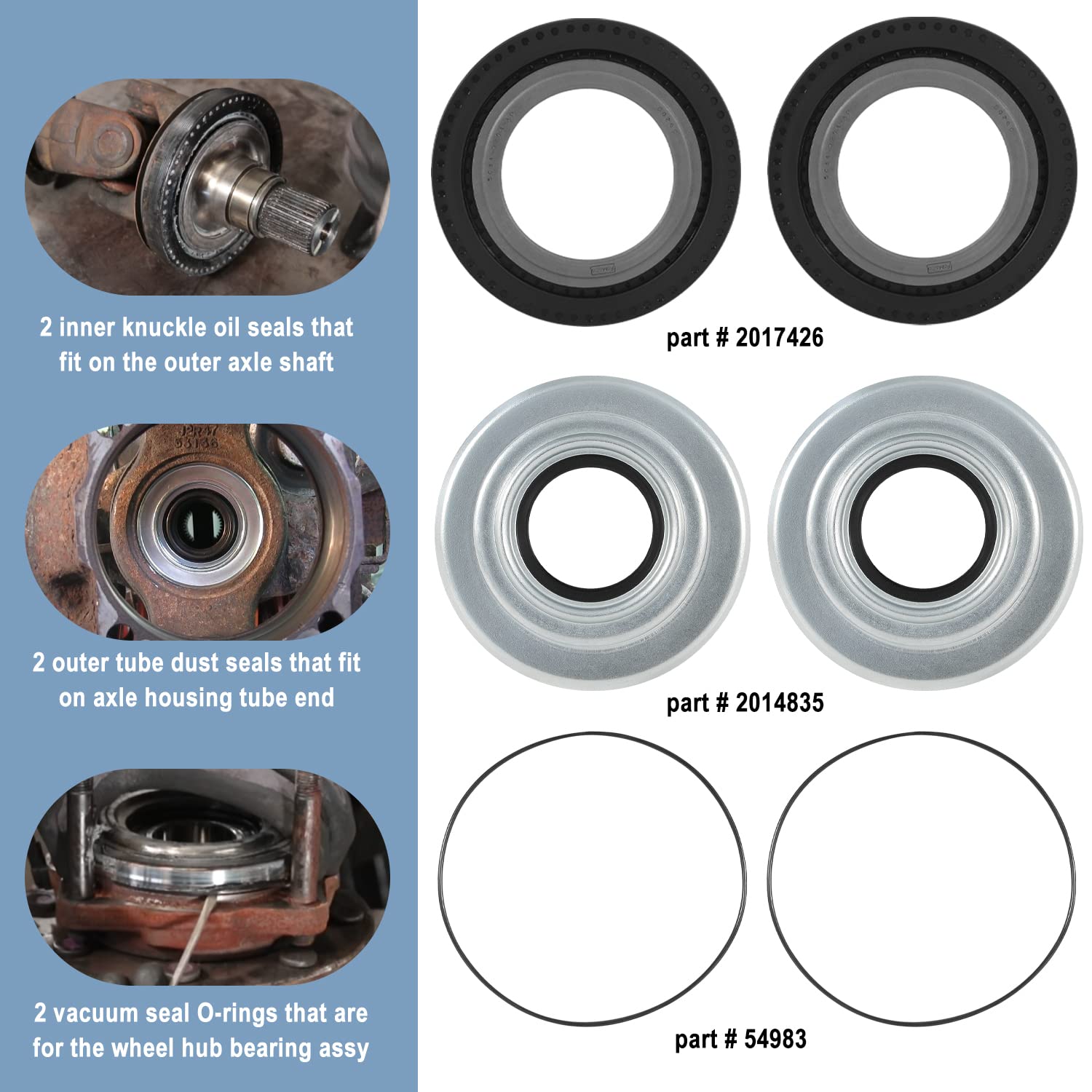 Front Axle Vaccum Knuckle Seal & Hub O-Ring & Dust Seals Kit Compatible With Ford Super Duty F250 F350 F450 F550 Dana Super 60 (2005-2019)