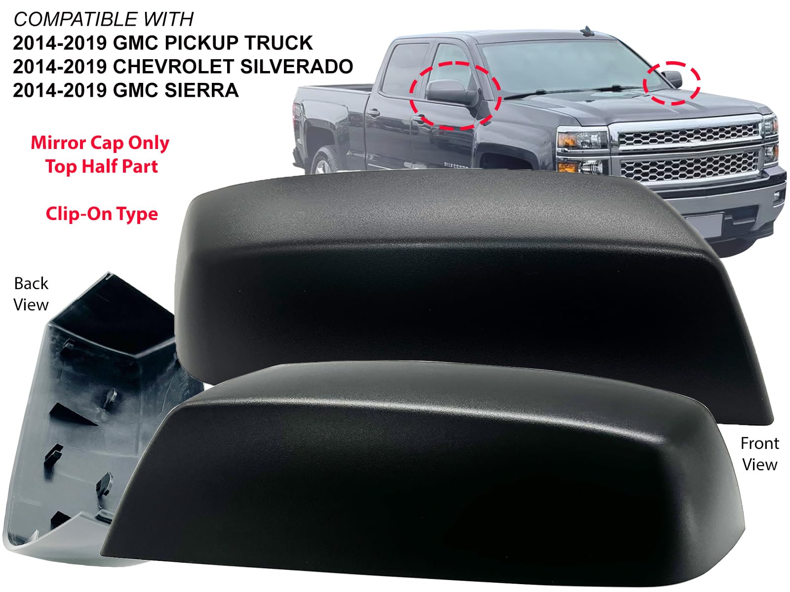 Apa Replacement For Exterior Rear View Mirror Cover Cap Textured Black 2014-2019 Silverado Sierra Pair Right And Left 22889518 22889517