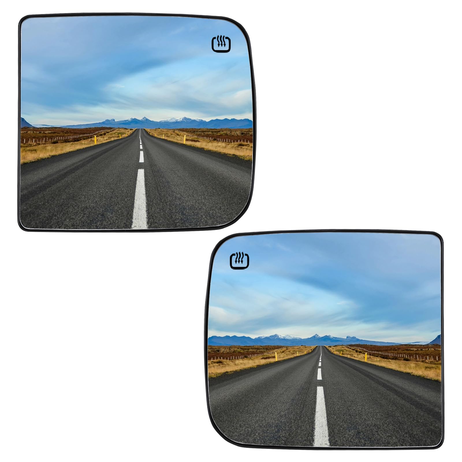 LOIYLLEN Mirror Glass, Left Mirror convexityGlass, Right Mirror Plane Glass, Towing Mirrors with Rear Holder & Heated Replacemen