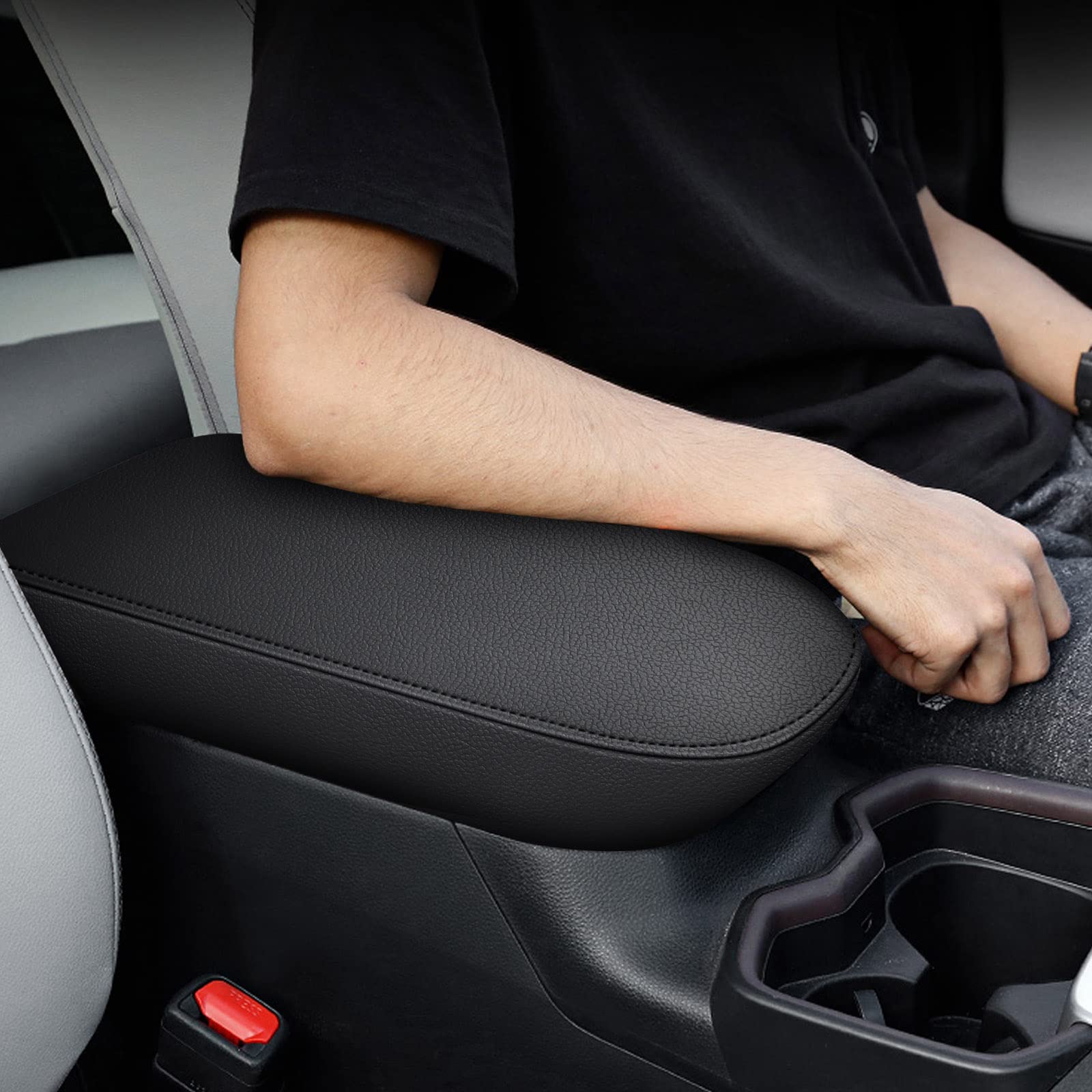 AOMSAZTO Black Leather Console Armrest Cover for Toyota RAV4 2019-2025 - Durable, Stylish Protection for Your Vehicle's Interior