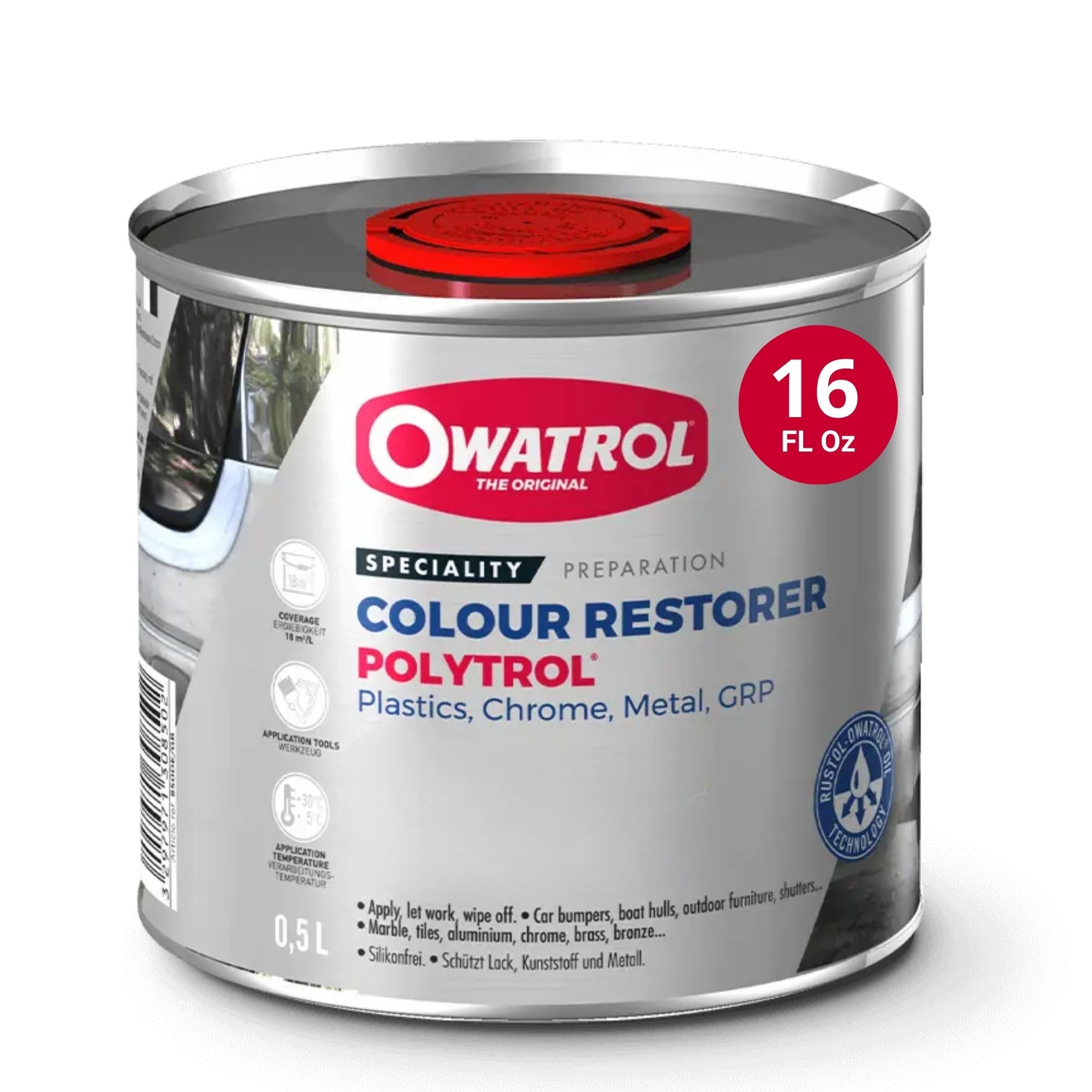 Owatrol Color Restorer, Car Bumpers, Chrome, Plastic Restorer For Cars Penetrating Oil For Multipurpose, Metals To Restore Faded Plastic And Surfaces Polytrol (0,53 Us Quart)