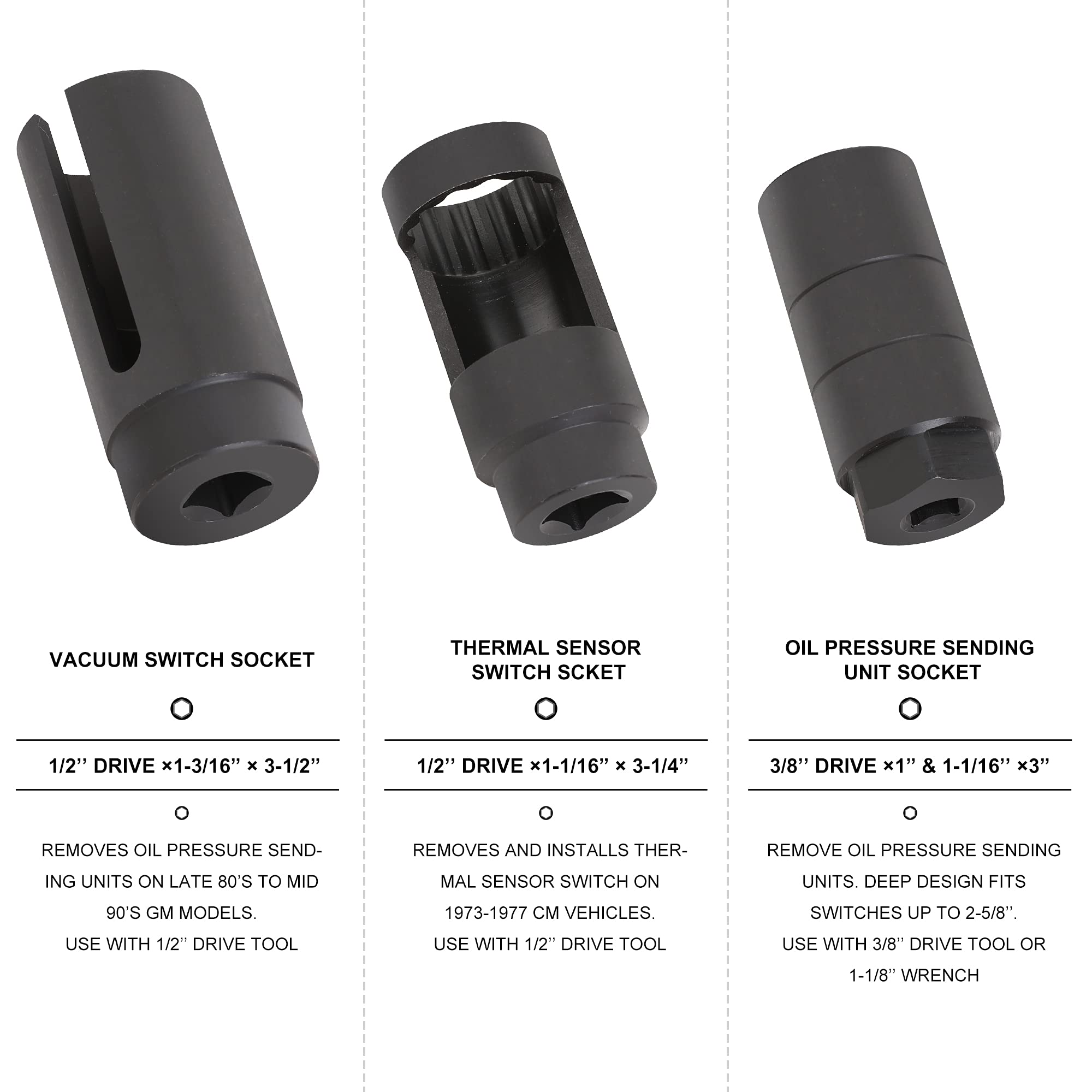 Wynnsky Oxygen Sensor & Oil Pressure Sending Unit, Master Sensor Socket Set, 7 Pieces