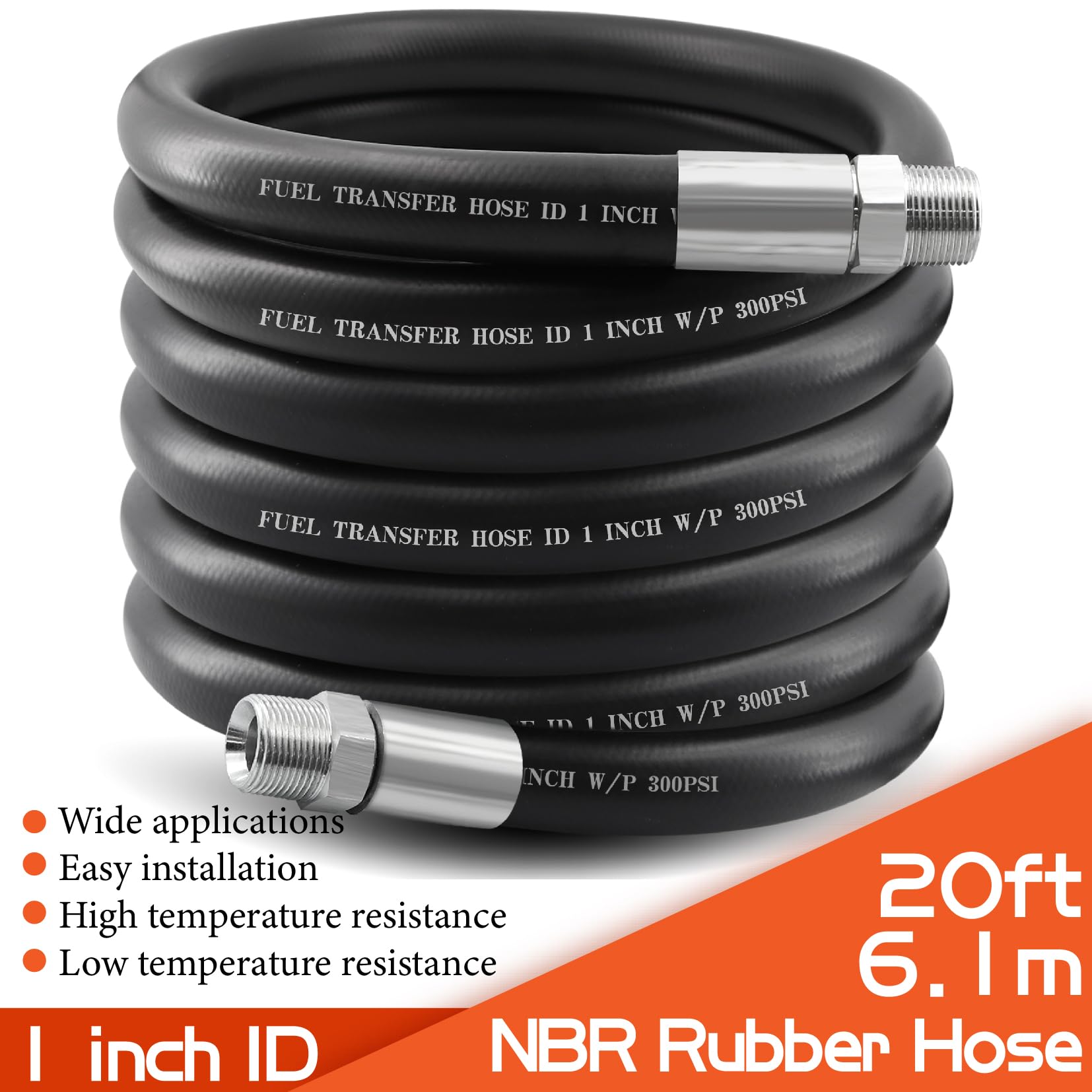 Ruikarhop 1'' Fuel Transfer Hose 20Ft,Farm Pump Hose With Male Npt Fittings For Gasoline,Diesel,Biodiesel