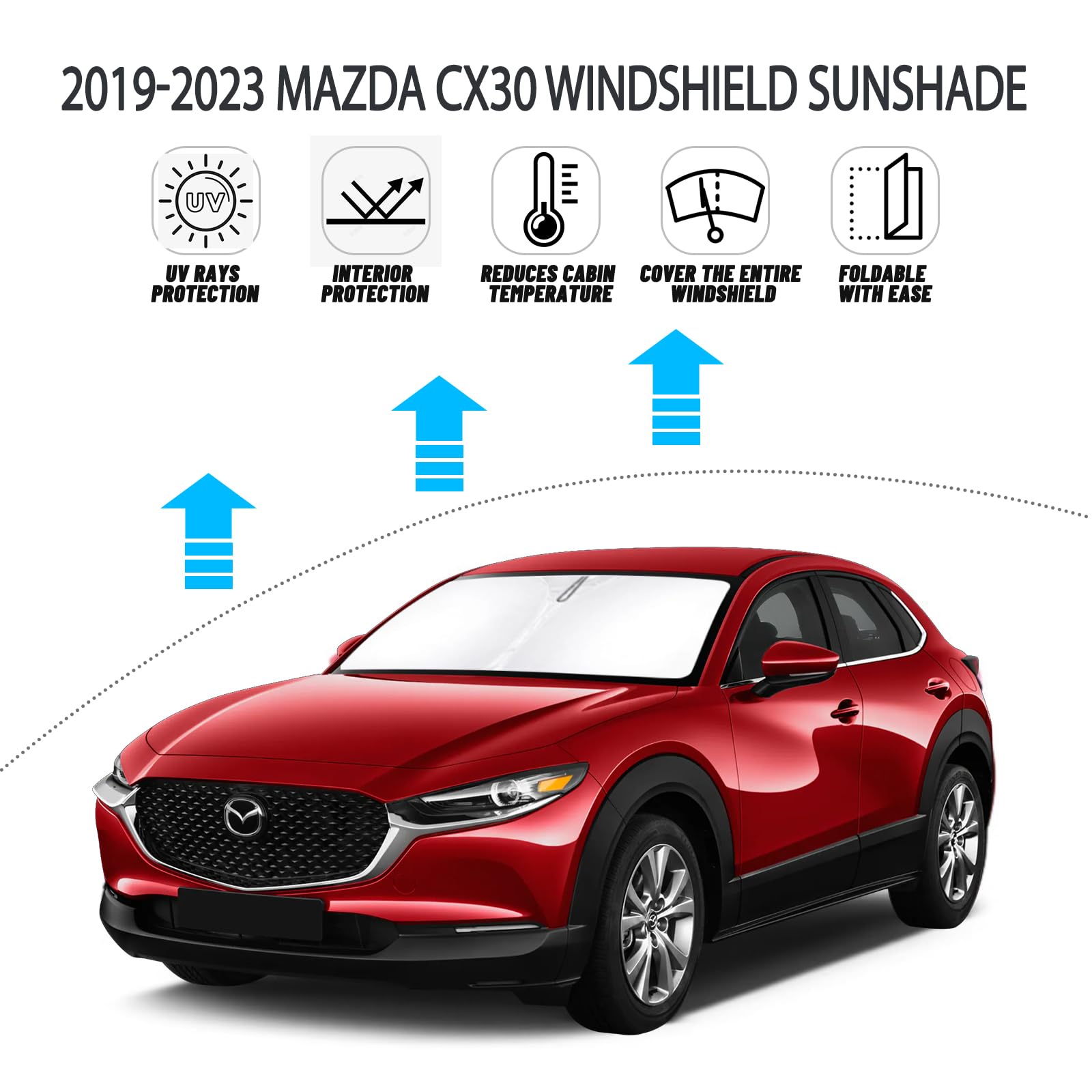 D-Lumina Windshield Sun Shade For Mazda Cx-30 2019-2025 Cx30 Accessories, Front Window Sunshade Sun Visor Protector Block Uv Ray