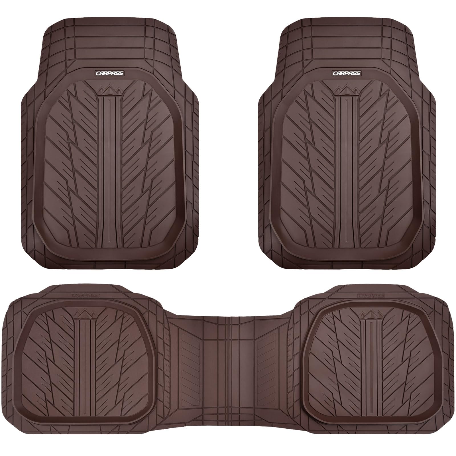 Car Pass Deepdish Floor Mats For Cars Full Set,Heavy Duty Rubber Car Mats 3-Piece,Universal Waterproof Trim-To Fit Automotive Fl