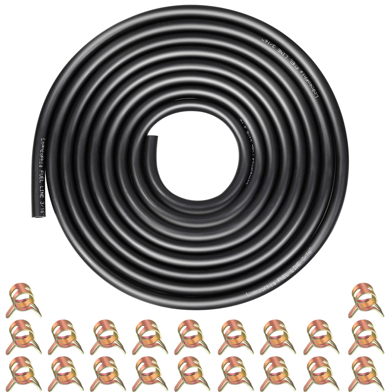 10ft 3/16 ID Fuel Line Hose with 20pcs 5/16 Clamps - Fits Kawasaki, Kohler, Briggs & Stratton Small Gas/Diesel Engines, Generato