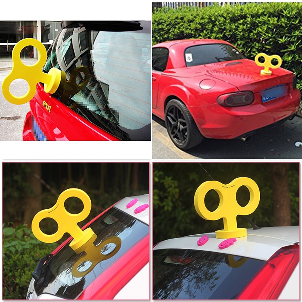 3D Car Wind Up Key, Cute Clockwork Wind Up Key For Back Of Car Roof Decoration (Yellow)