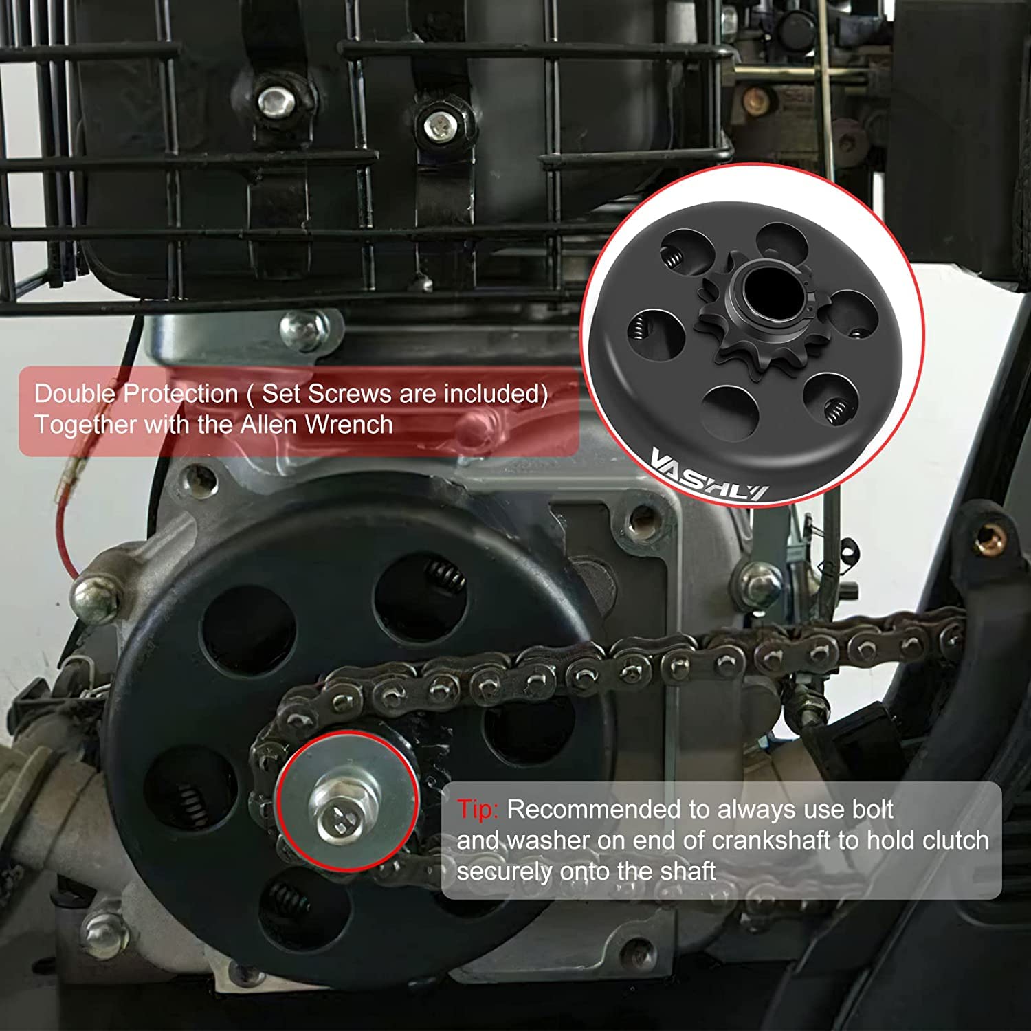 Vashly Go Kart Clutch 3/4' Bore 12T With #35 Chain Centrifugal Clutch And Chain For Go Kart Minibike Honda Kart Engines