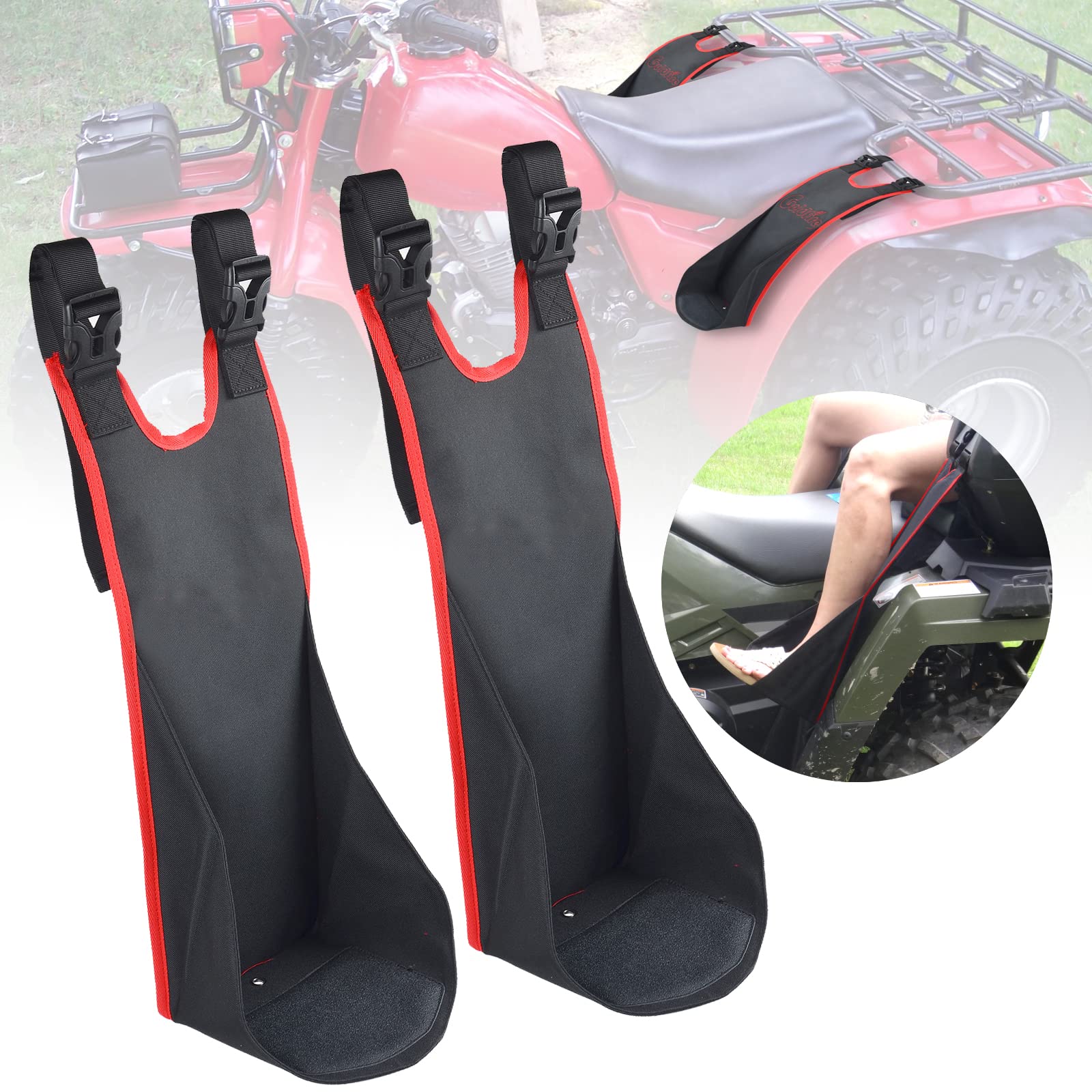 Sresk Atv Rear Passenger Foot Rest,Universal Adjustable Foldable Wear-Resistant Motorcycle Rear Foot Pegs Compatible With Sportsman Rancher Griz (Red Piping)