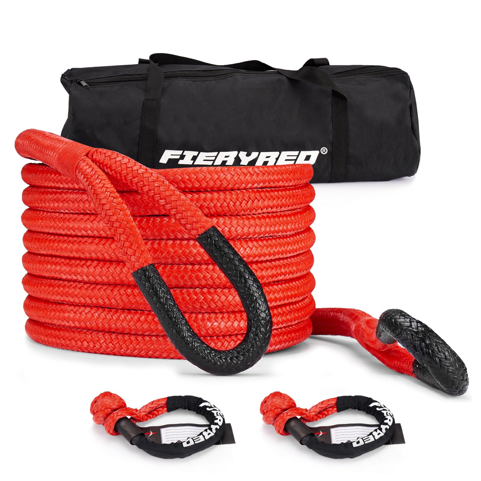 FieryRed Kinetic Recovery Rope Kit with 2 Soft Shackles, 7/8 Inch x 20 FT Tow Rope,Heavy Duty Offroad Snatch Strap for UTV, ATV,