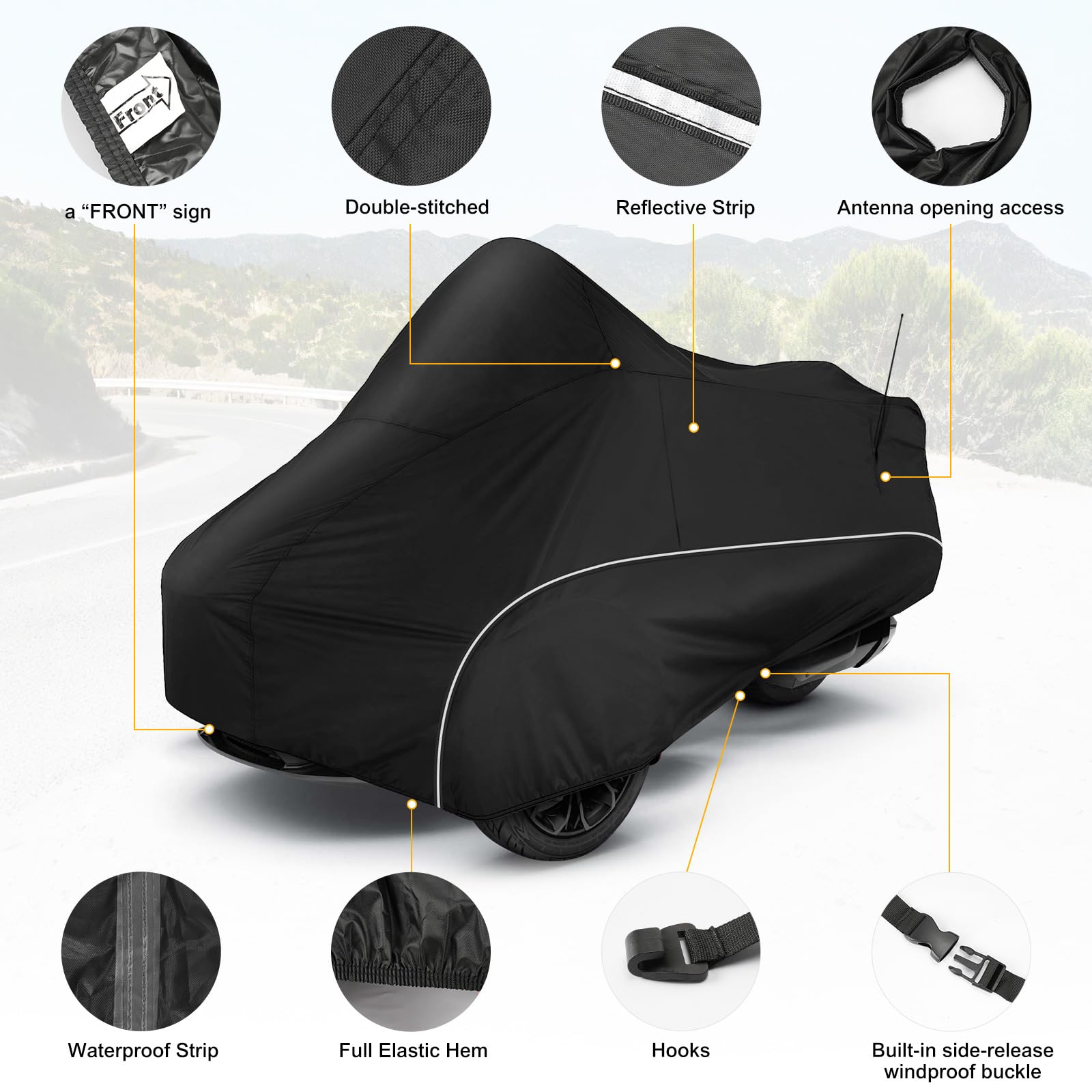 Full Cover Compatible With Polaris Slingshot With Roof, 420D Oxford Cloth Windshield Cover Waterproof Windproof All Weather Prot