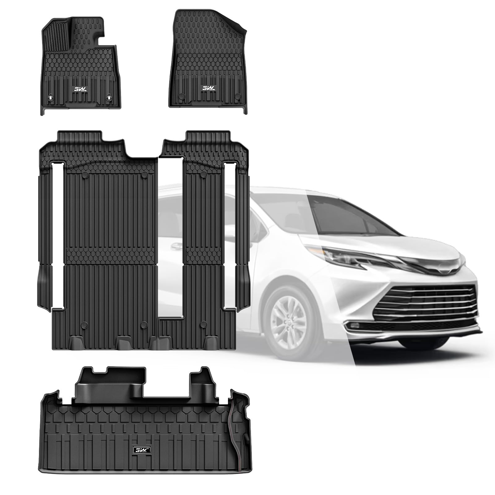 3W Floor Mats&Cargo Liner Fit Toyota Sienna 2021-2025, 2025(Only For 8 Seat), Tpe All Weather Custom Fit Floor Liner For Sienna