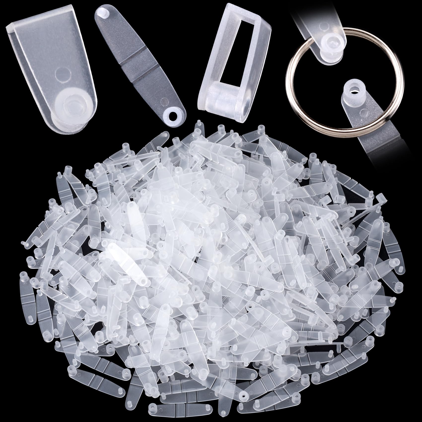 OIIKI 200Pcs Clear Acrylic Keychain Connector Snap Tabs, Plastic Keychain Clips for DIY Crafts, Card Holders for Keys Rings, Car