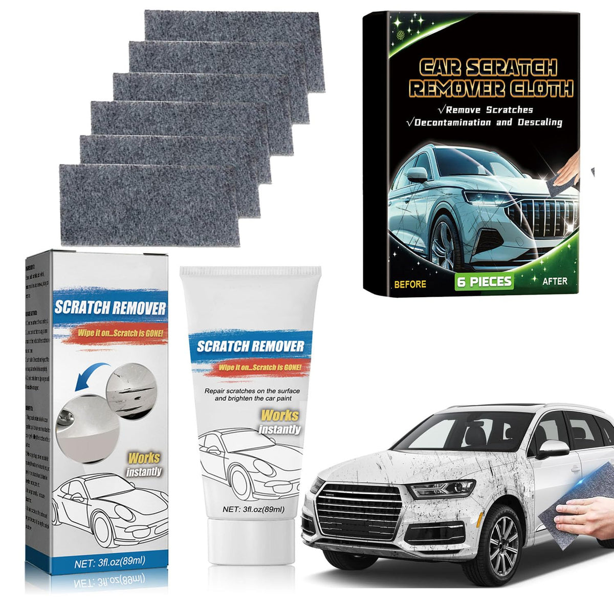 Nano Sparkle Cloth Car Scratch Remover with Scratch Repair Paste,Upgraded Nano Sparkle Cloth for Cars Scratches,Miracle Nano Cle