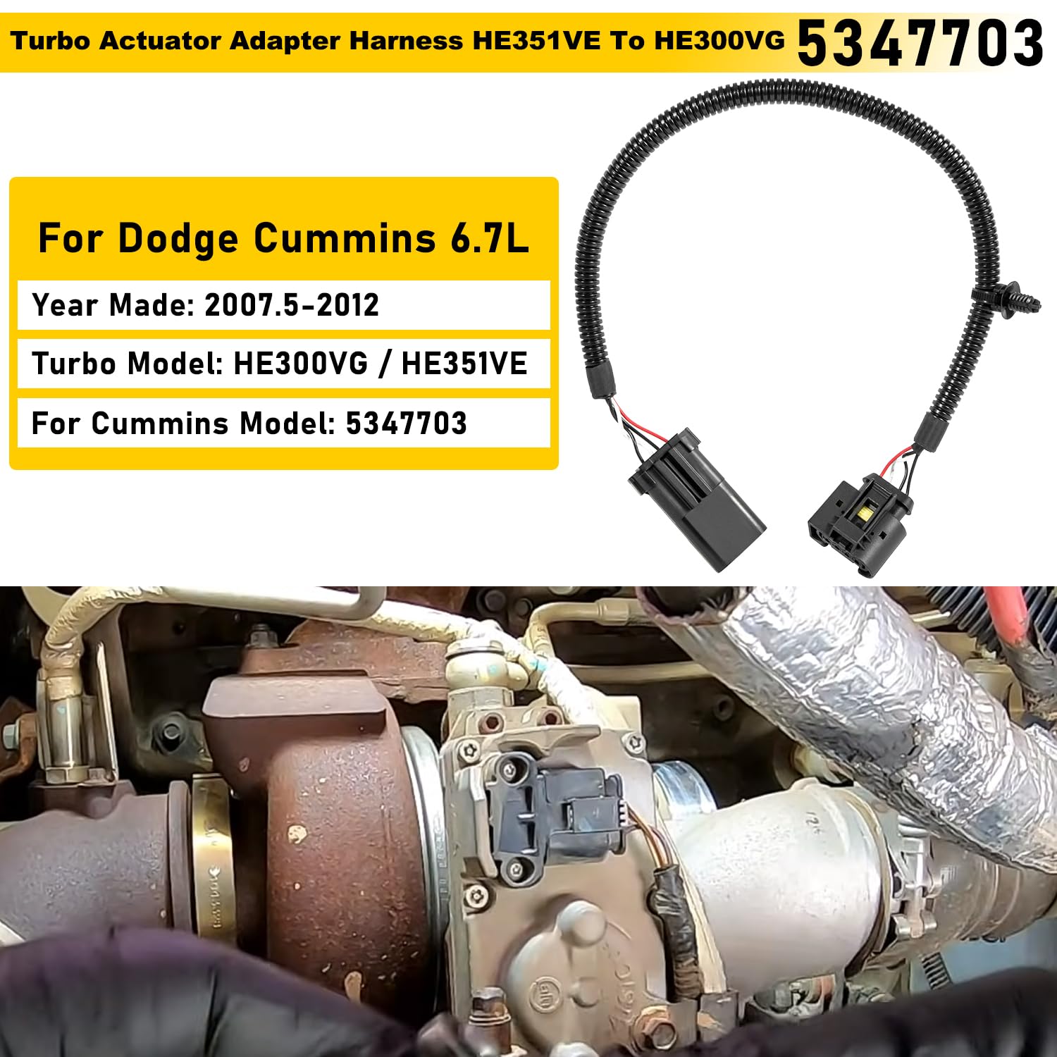Turbo Actuator Adapter Harness For 6.7L Dodge Ram Truck ISB Holset HE300VG/HE351VE Replace OE# 5347703
