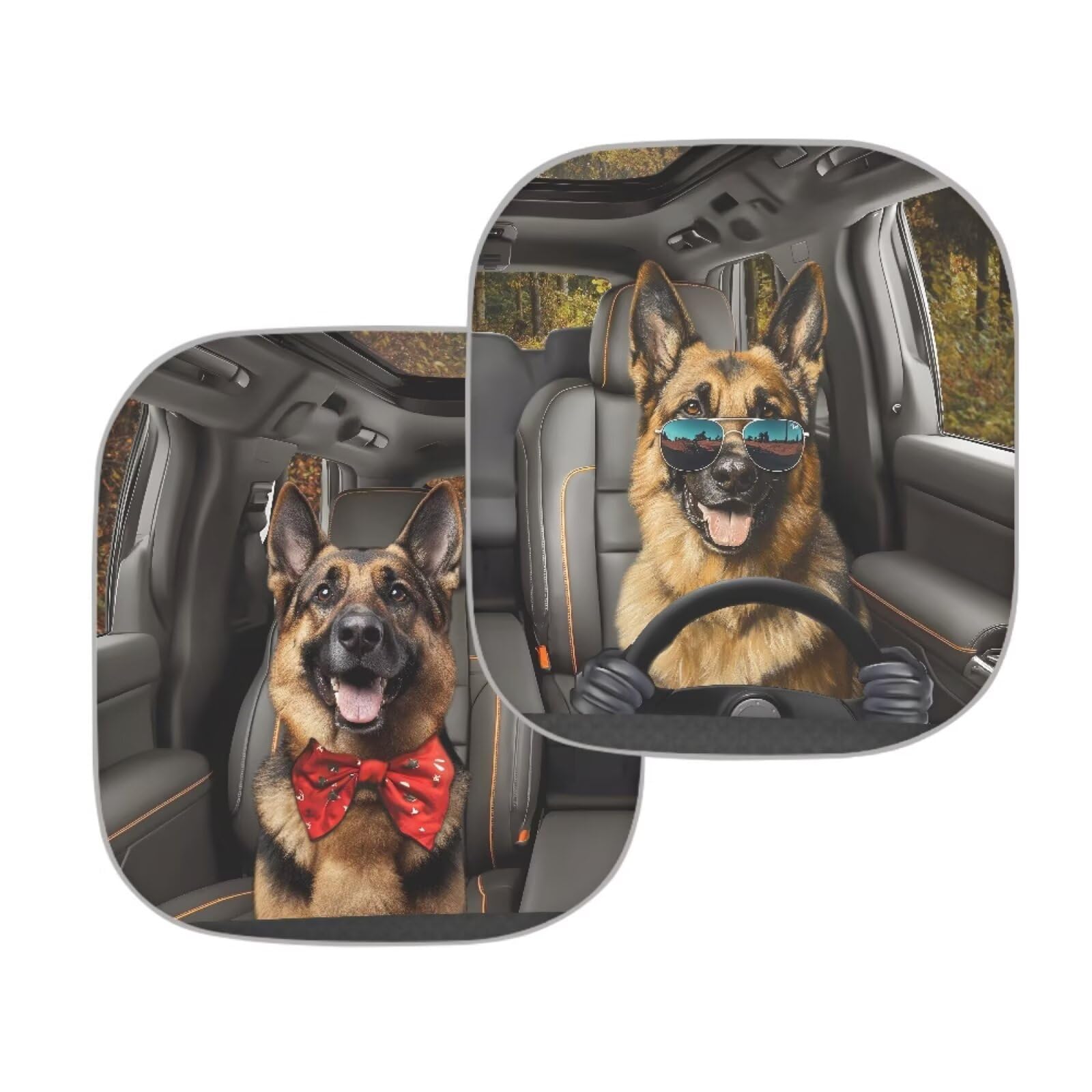 Renewold 2Pcs Sunshade For Car Windshield German Shepherds Animal Driving Reflective Blocks Heat Sunlight Foldable Sun Shade Shi