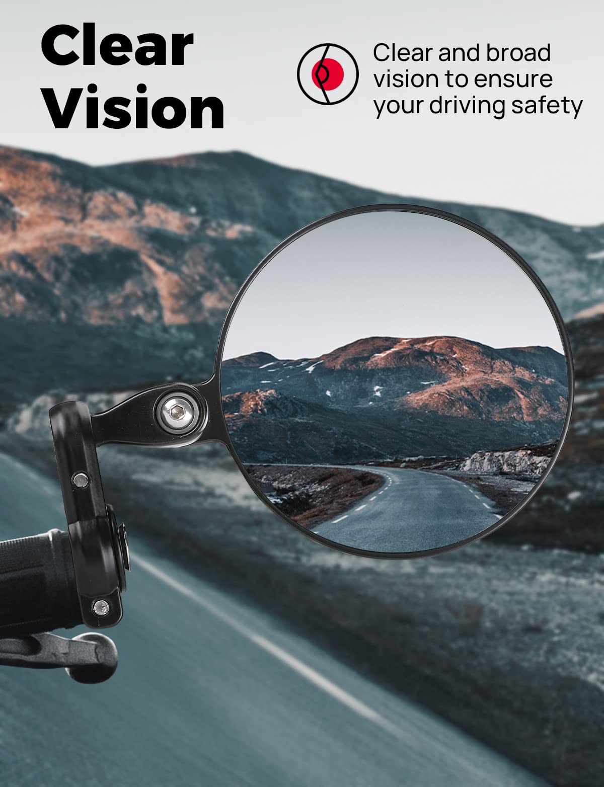 Kemimoto Universal Motorcycle Mirror, 360° Rotatable Motorcycle Handlebar Bar End Mirrors, Handlebar Rear View Side Mirror, Compatible With 13-21 Mm Handlebar Inner Diameter