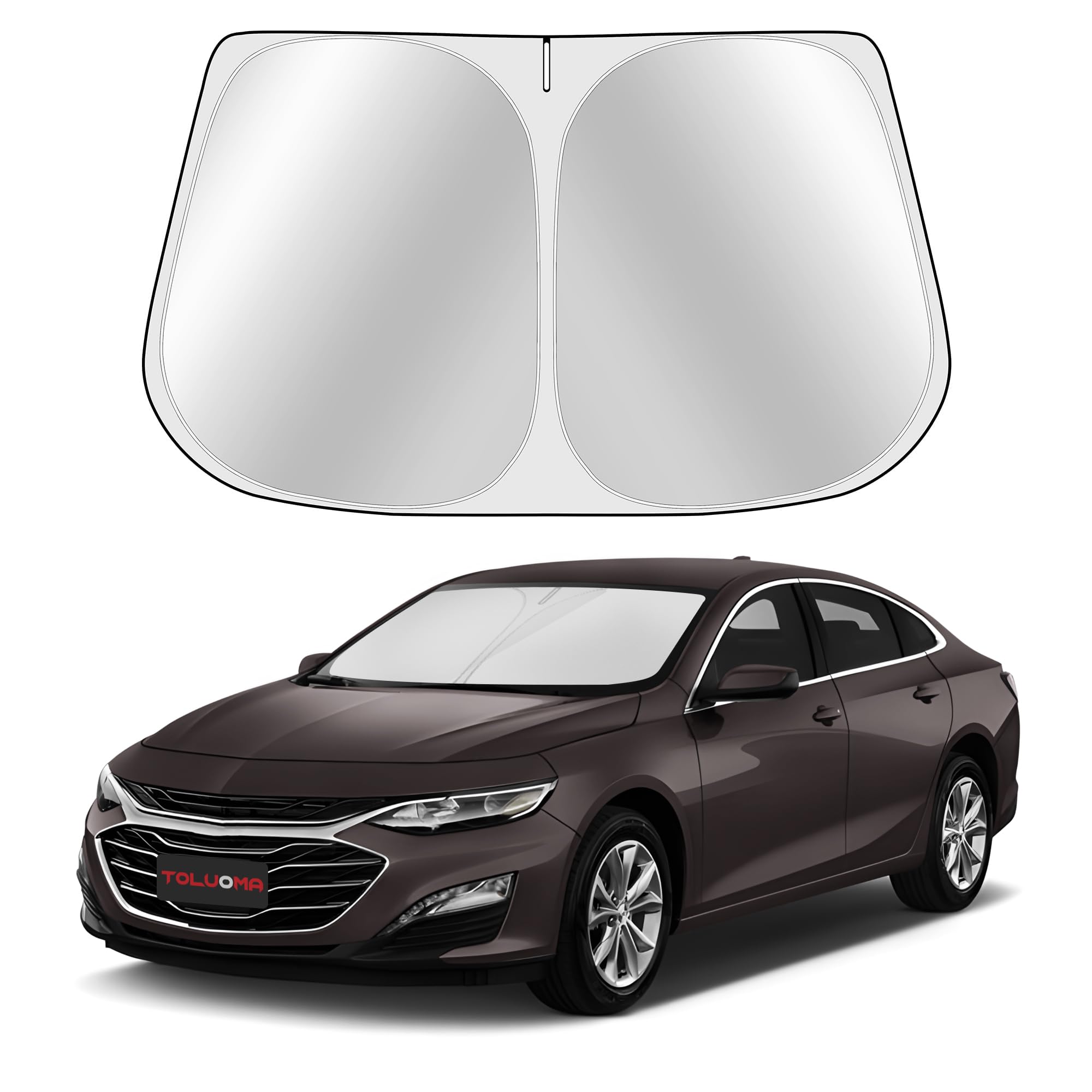 Toluoma Custom Fit Windshield Sun Shade For Malibu 2016-2025 - Full Coverage, 210T Reflective Fabric, Double-Layer Design - Bloc