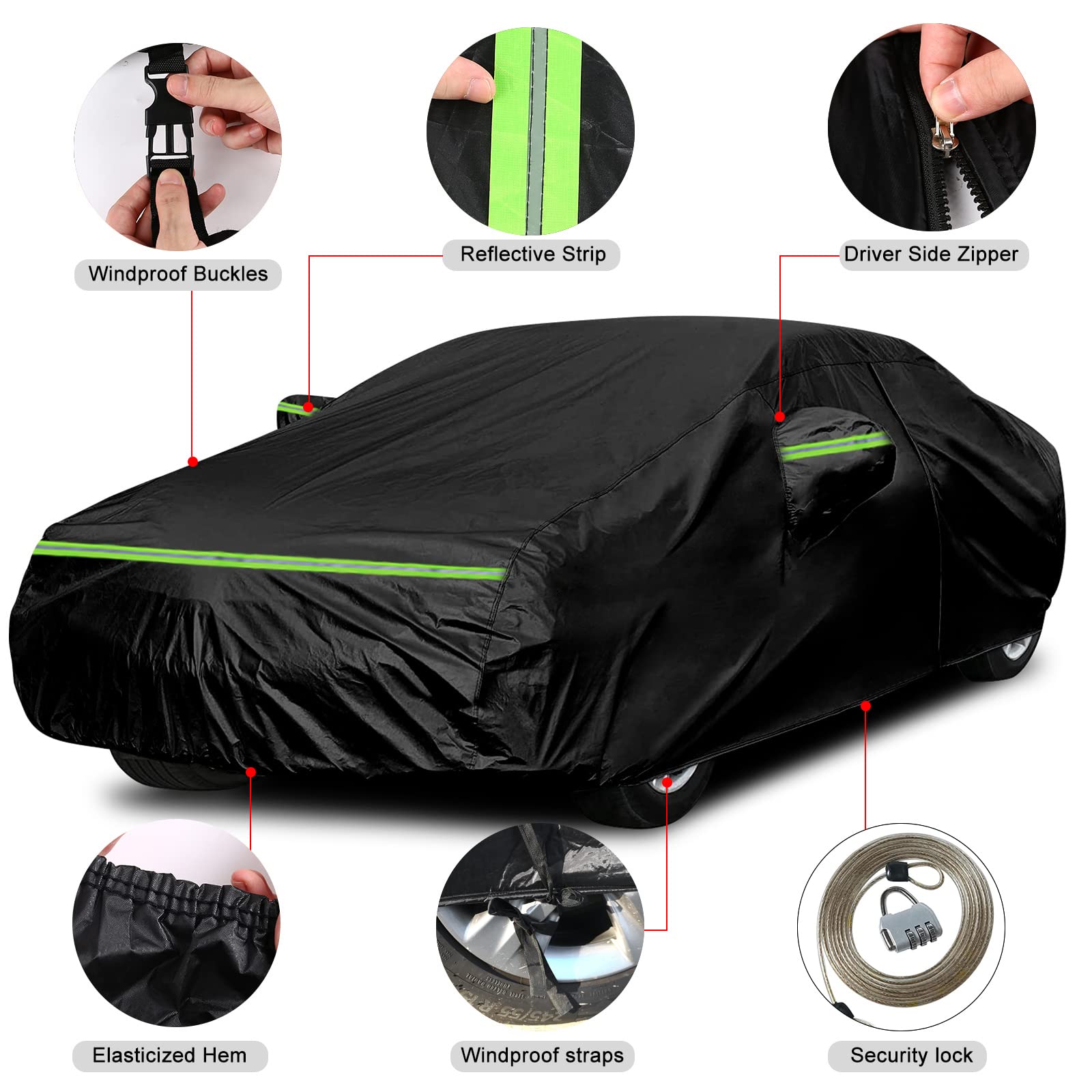 Waterproof Car Covers Replace For 2005-2023 Toyota Avalon, 6 Layers All Weather Custom-Fit Car Cover With Zipper Door & Windproo
