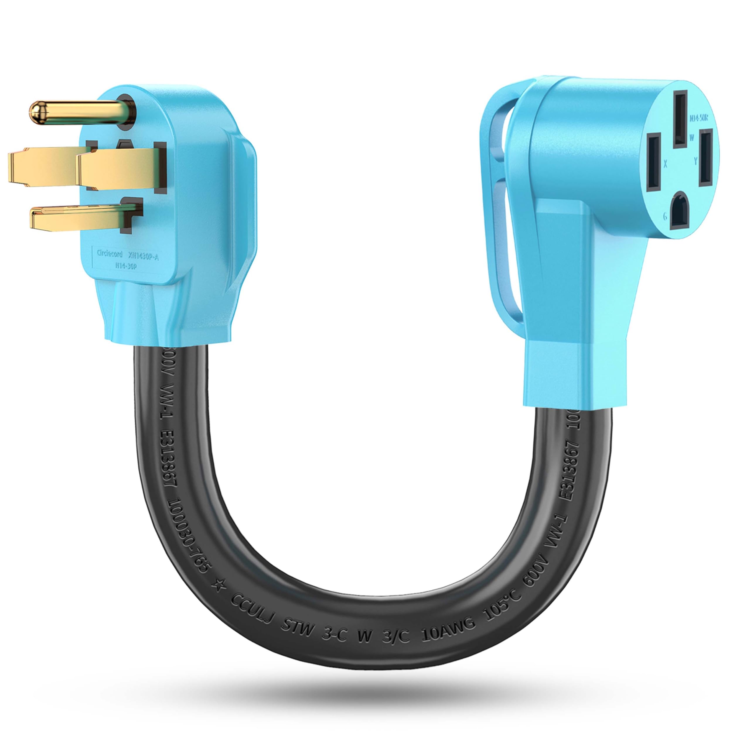 CircleCord EV Charger Adapter Cord, NEMA 14-30P to 14-50R, 30 Amp, Level 2 Charging, Blue, Model DAC4P50A