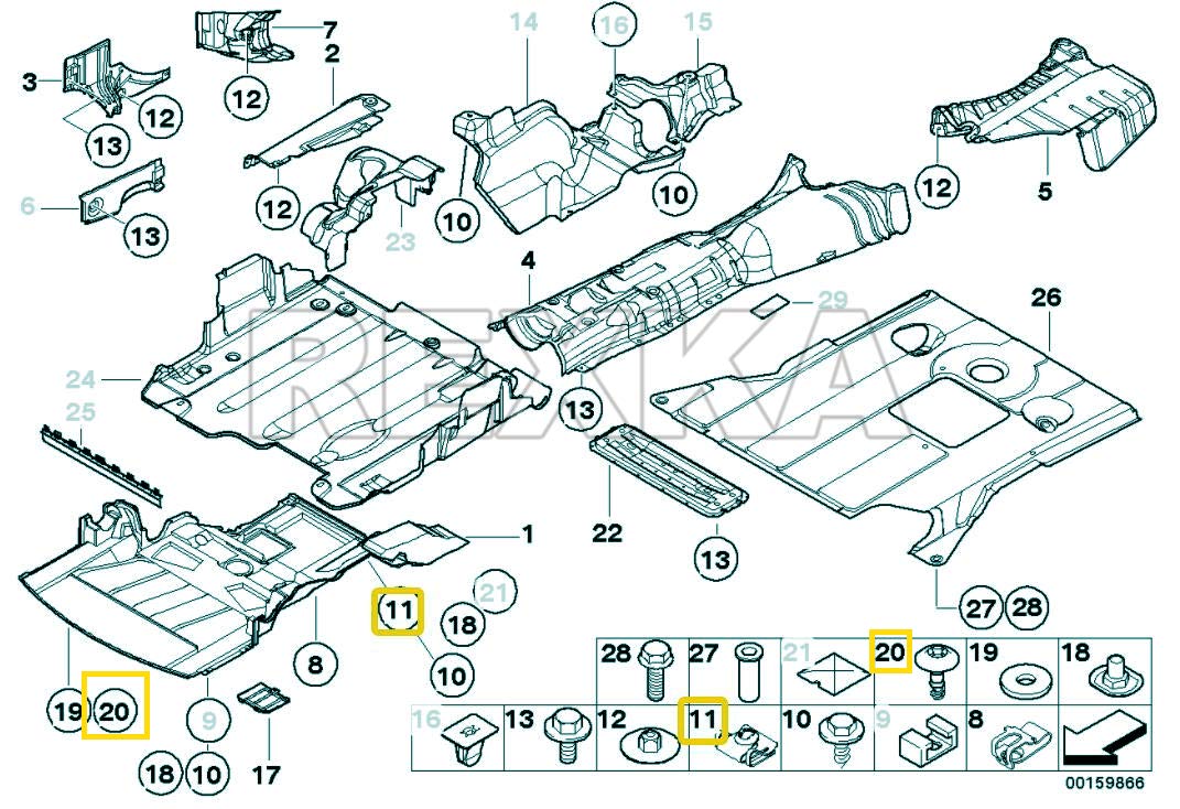 Rexka 10 Sets Engine Splash Guard Belly Pan Fender Liner Screw U Nut For Bmw E46 X5 E70 X6 E71 Mini R50 R53 R56 R55 R57