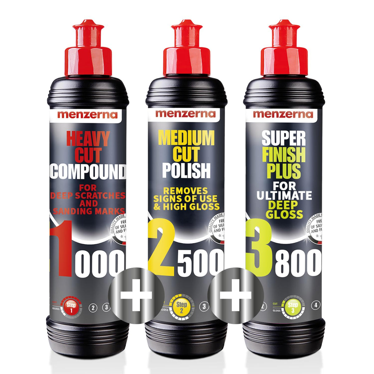 menzerna Polishing Set - HCC1000, MCC2500 & 3800 | 3-Step System for Scratch Removal, Swirl Elimination & Mirror-Like Finish