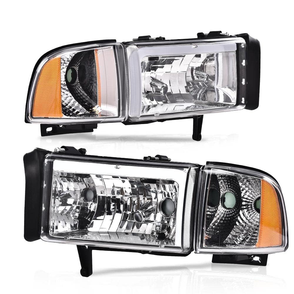 Cheda Headlight Assembly, Compatible With 1994-2001 Dodge Ram 1500 1994-2002 Dodge Ram 2500 3500 Headlight Assembly Head Lamps(C