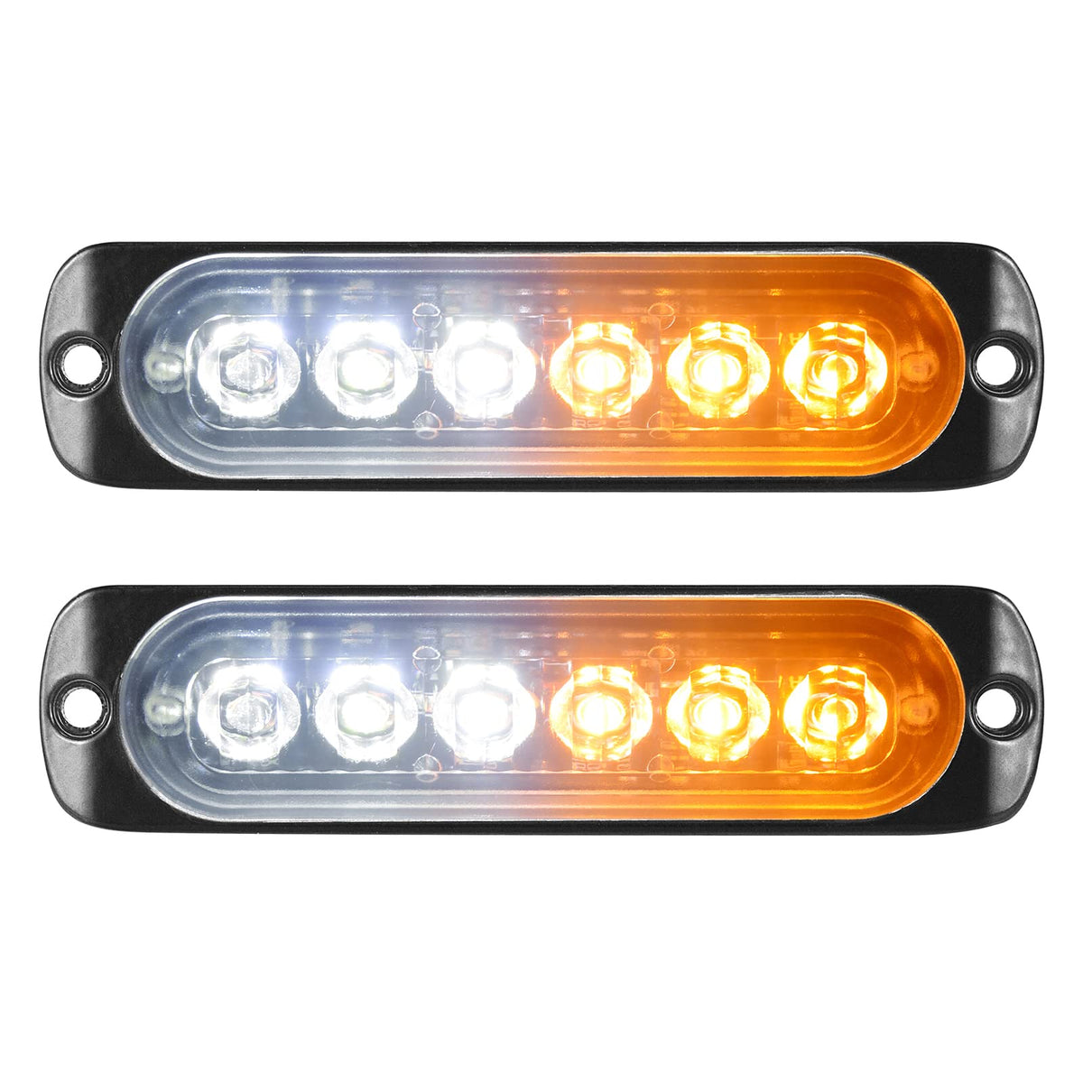 Rigidon 2 Pack Led Emergency Strobe 6 Led Amber White Surface Mount Flashing Strobe Lights For Trucks Car Grille Off-Road Warnin