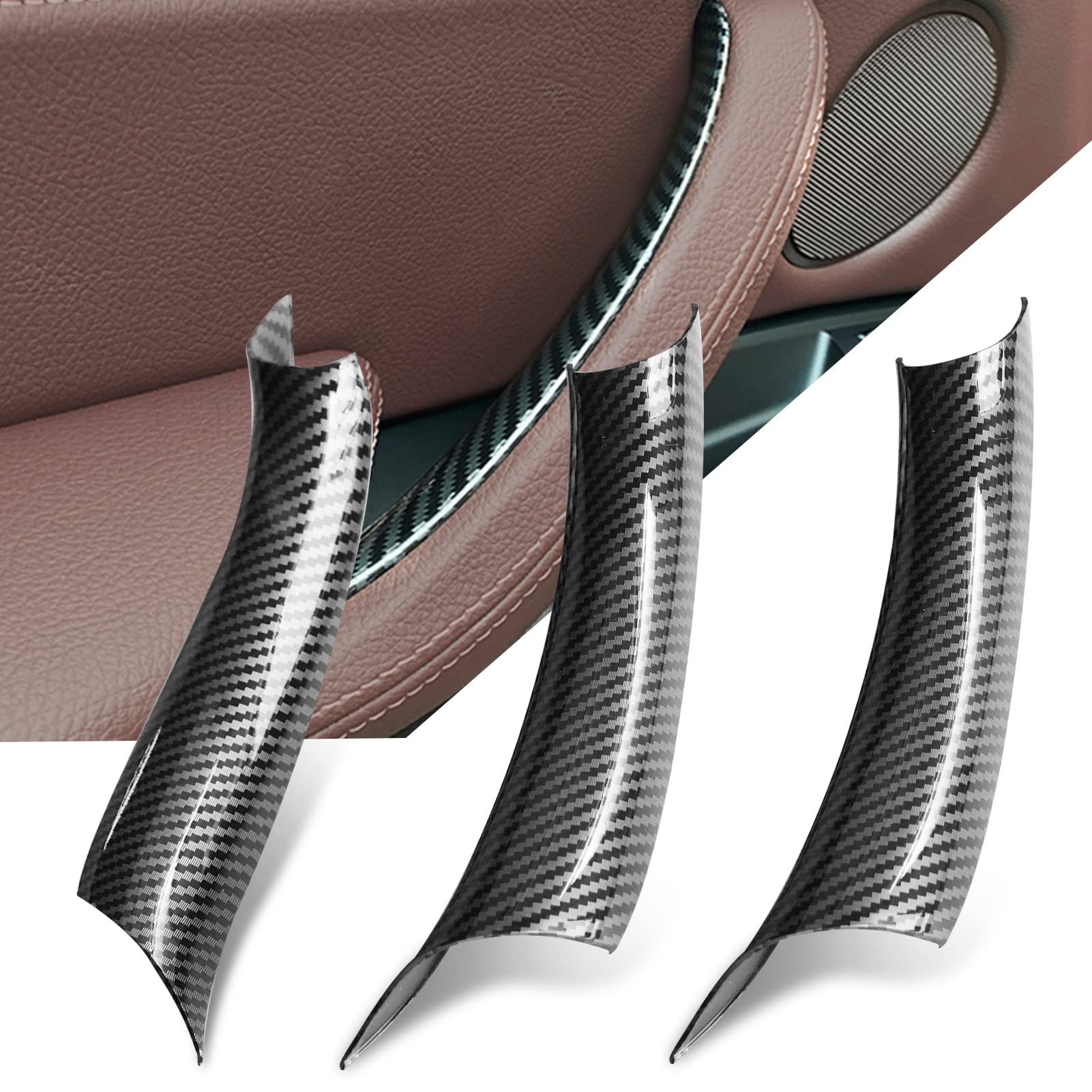 Jaronx Compatible with BMW X5 F15/X6 F16 Door Handle Covers,3PCS Carbon Fiber Pattern Interior Left/Right Door Pull Handle Cover