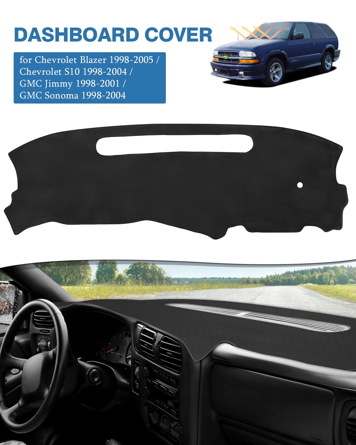 Fiilines Dash Cover Custom Fit For 1998-2005 Chevrolet Blazer / 1998-2004 Chevrolet S10 / 1998-2001 Gmc Jimmy / 1998-2004 Gmc So