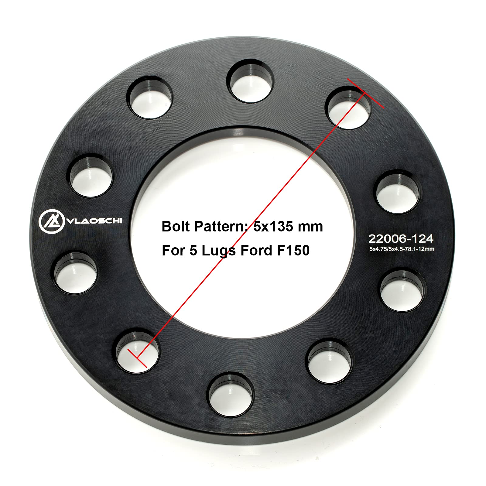 VLAOSCHI Black Forged 5x5.5 5x135 5x139.7 Wheel Spacers 1/4 Inch (6mm) Compatible with Dodge Ram-Ford 5 Lug for 1975-2003 F150 |
