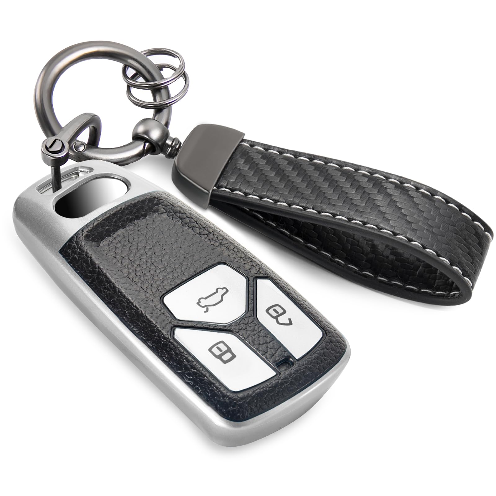 Ctrinews For Audi Key Fob Cover With Carbon Fiber Style Belt Keychain, Upgraded Soft Tpu Surface Grain Key Case For A4 A5 A6 Q3
