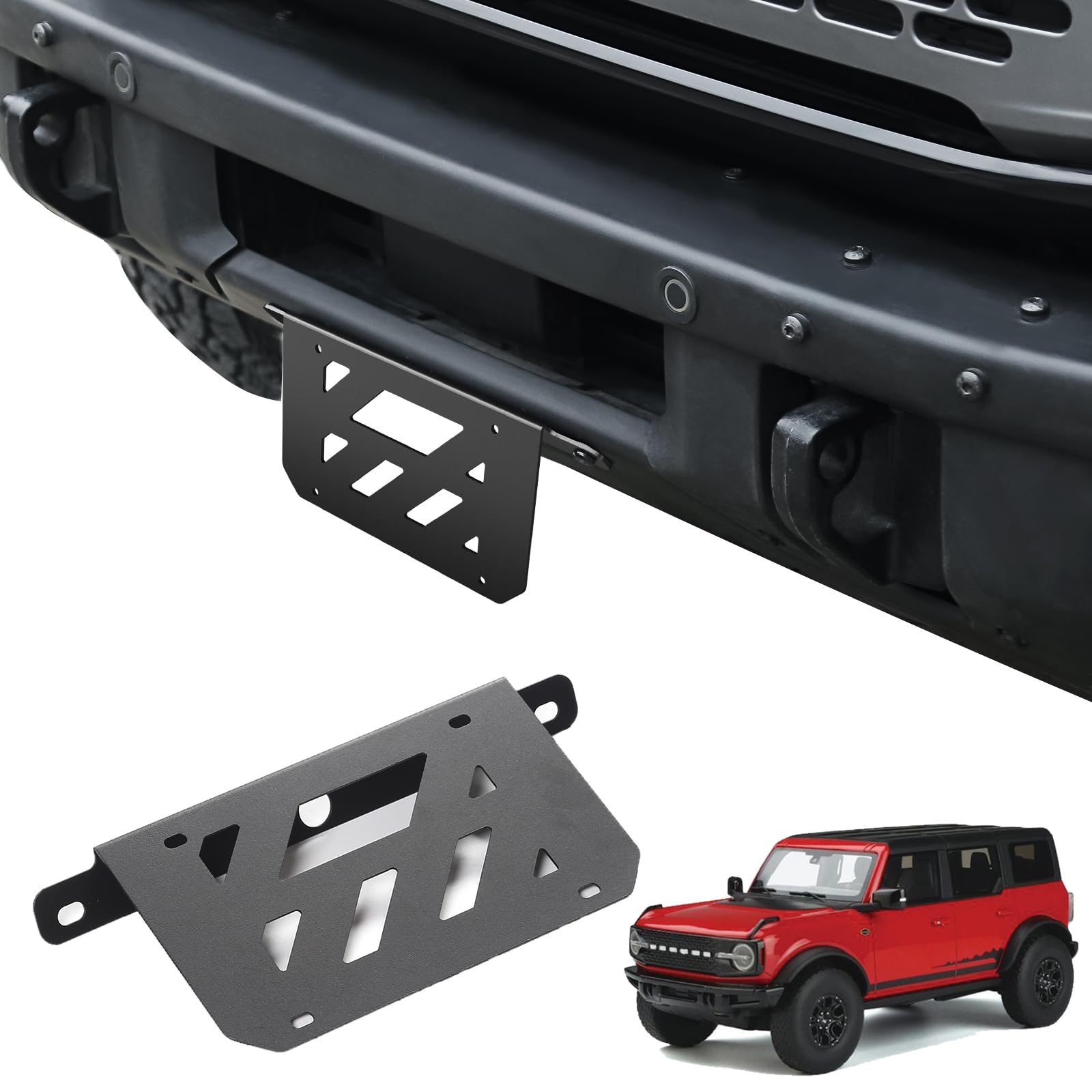 Mabett License Plate Bracket For Ford Bronco 2024 2023 2022 2021 2/4-Door, Iron License Plate Frame For Heavy-Duty Modular Bumpe