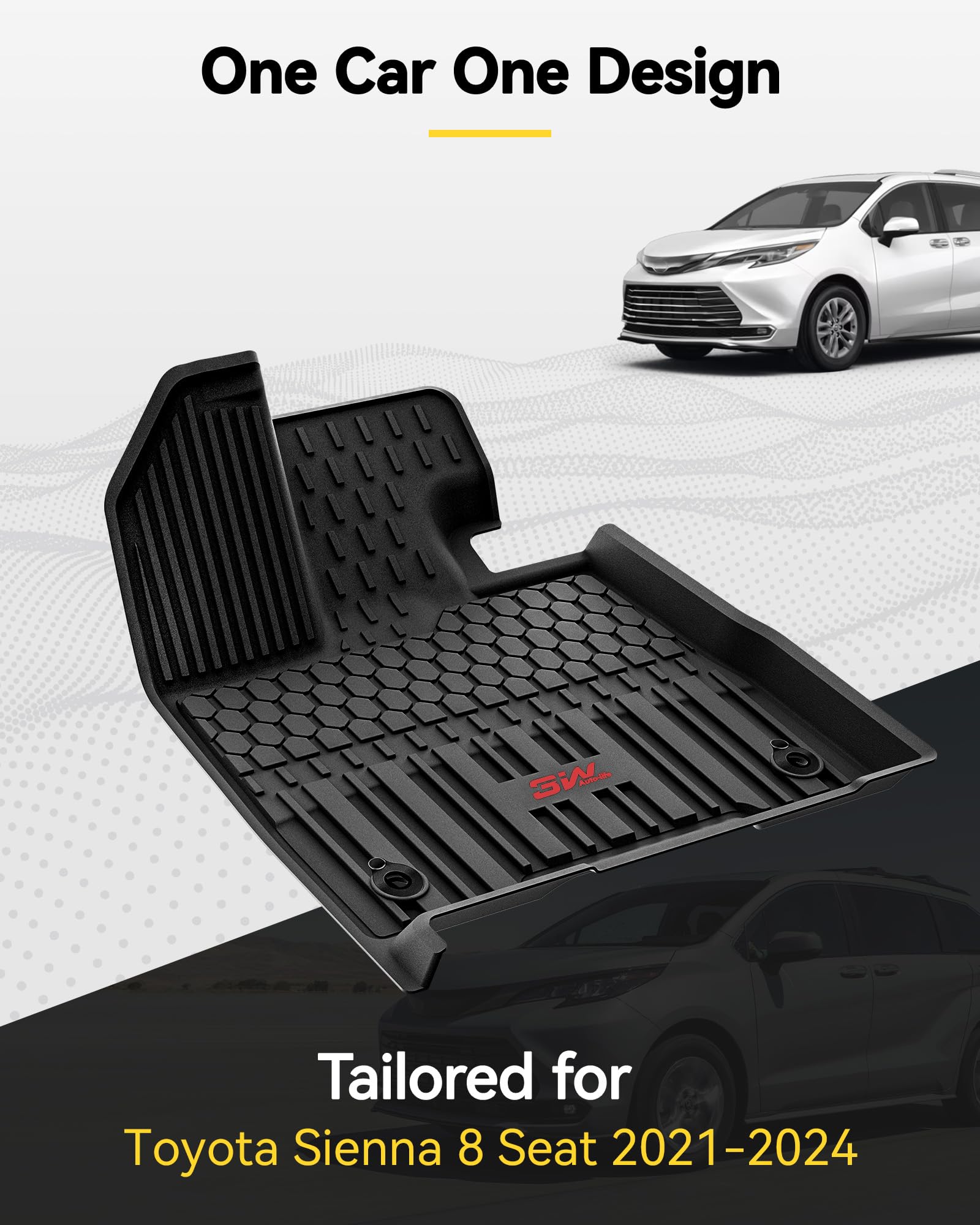 3W Floor Mats&Cargo Liner Fit Toyota Sienna 2021-2025 (Only For 8 Seat), Tpe All Weather Custom Fit Floor Liner For Sienna 1St,