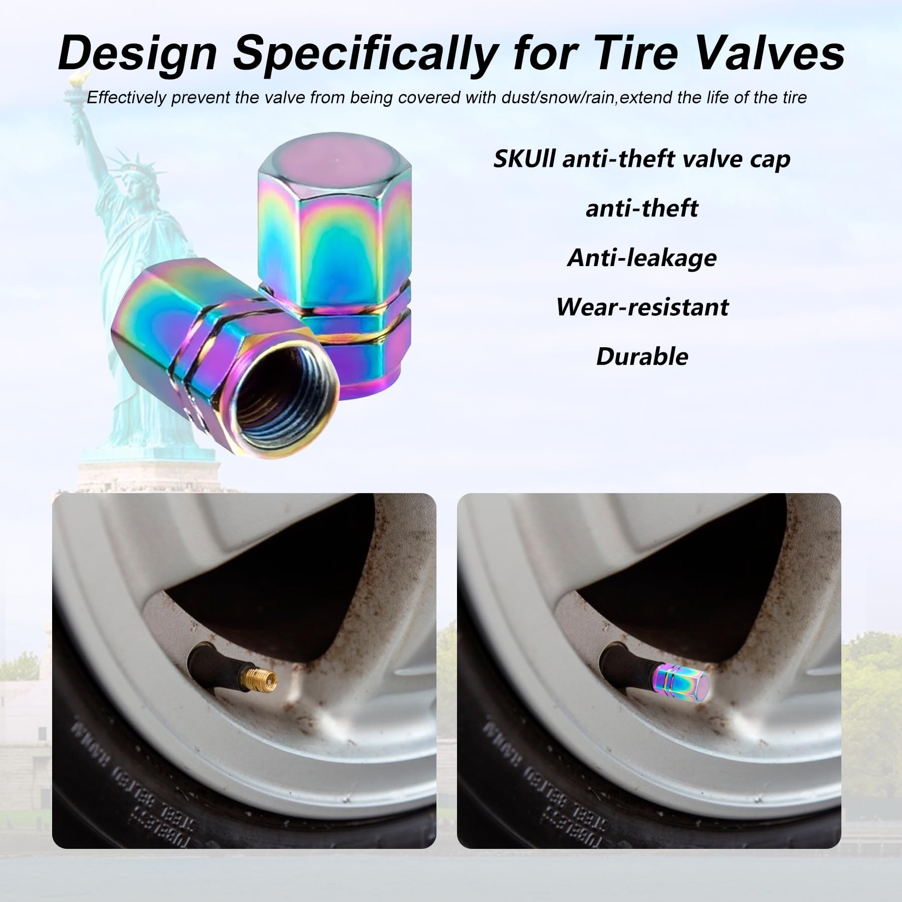 Alpmosn Colorful Aluminum Tire Stem Valve Caps Wheel Valve Covers Car Dustproof Tire Cap Cover Accessories, Universal For Suv, C