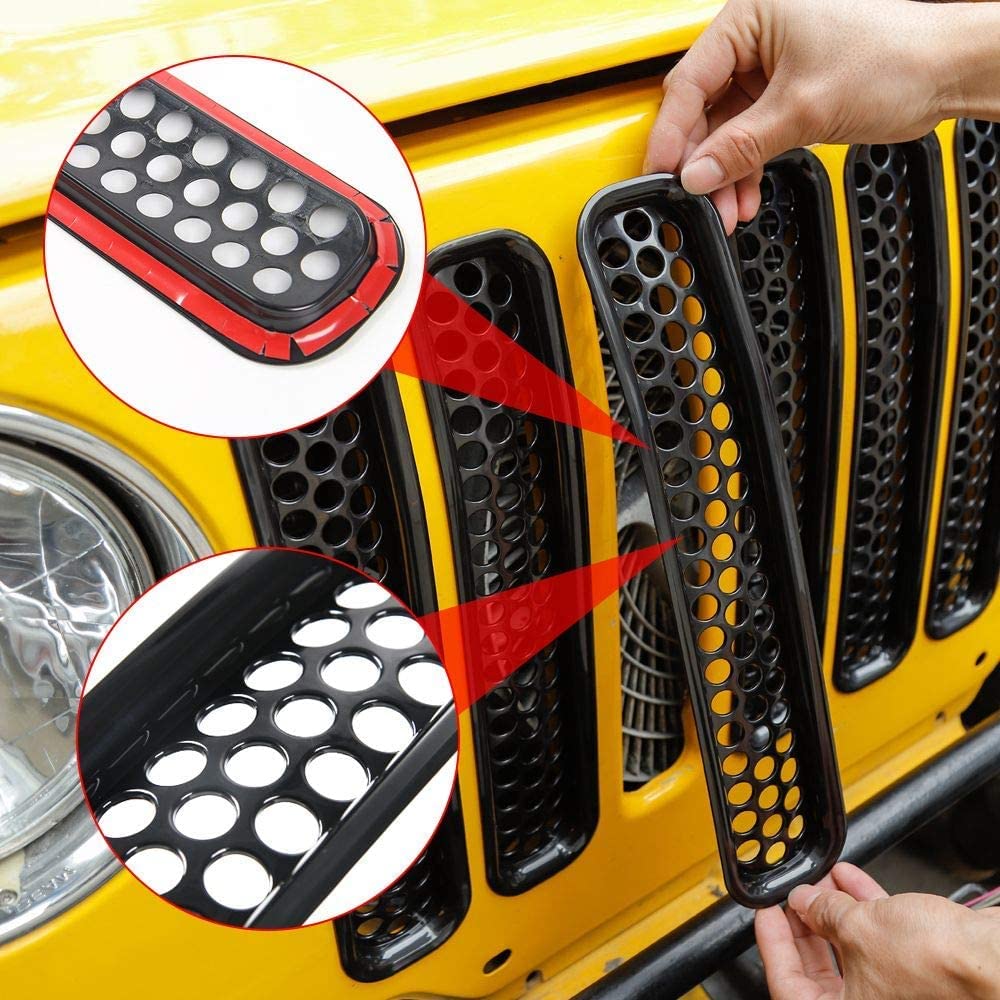 Rt-Tcz Black Honeycomb Mesh Front Grill Inserts Kit For 1997-2006 Jeep Wrangler Tj & Unlimited - (7Pcs)