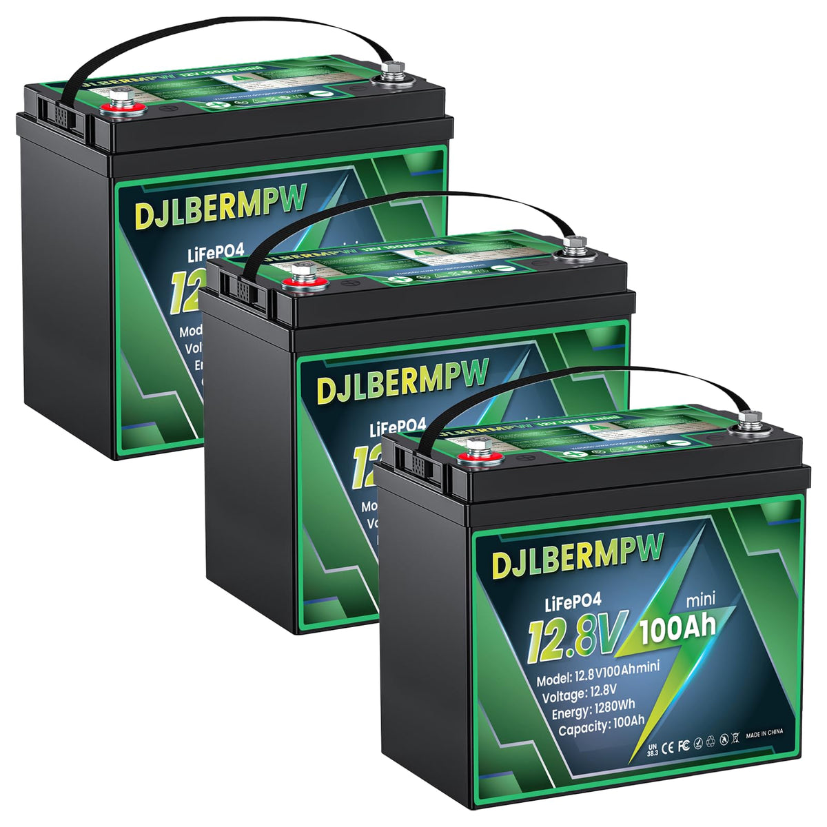 DJLBERMPW 36V 100Ah LiFePO4 Lithium Battery,8000+ Deep Cycle Golf Cart Battery 36V, 100A BMS 3840W Energy, 3 Pack 12V 100Ah Mini