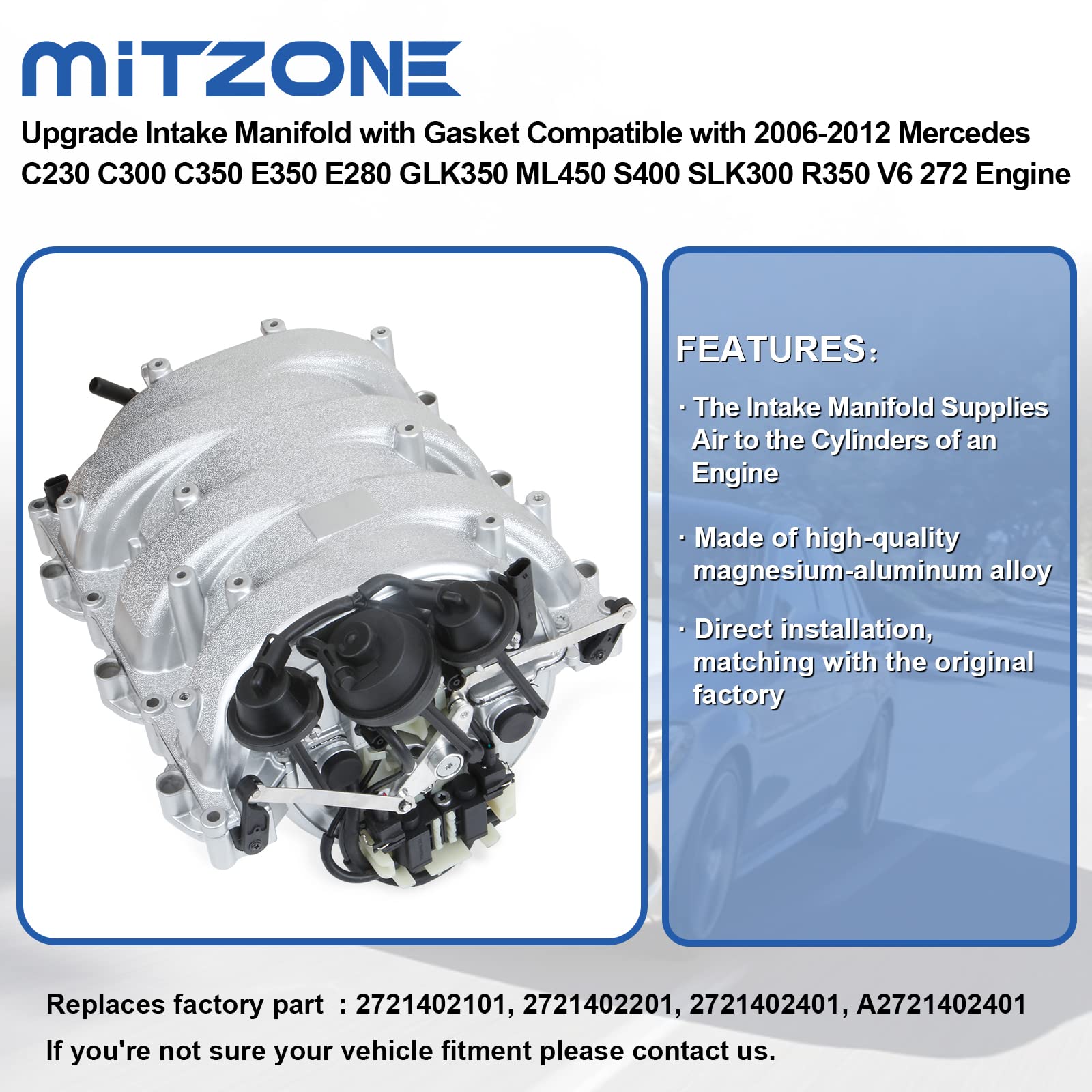 MITZONE Upgrade Intake Manifold with Gasket Compatible with 2006-2012 Mercedes C230 C300 C350 E350 E280 GLK350 ML450 S400 SLK300