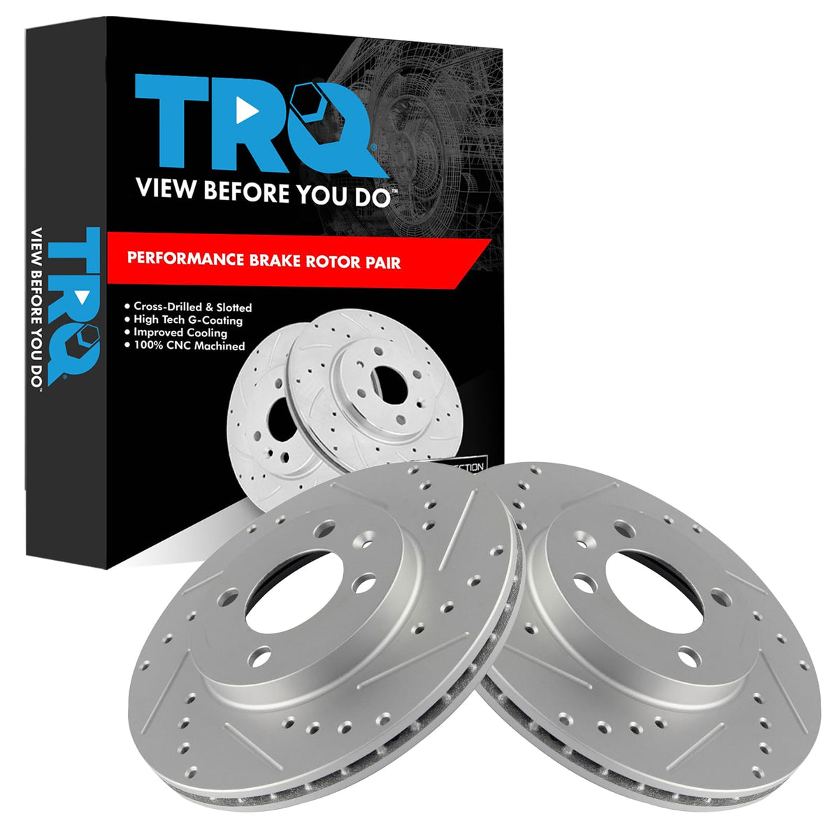 Trq Front Performance Brake Rotors Set Premium G-Coated Cross Drilled & Slotted Compatible With 1995-2002 Volkswagen Cabrio 1993