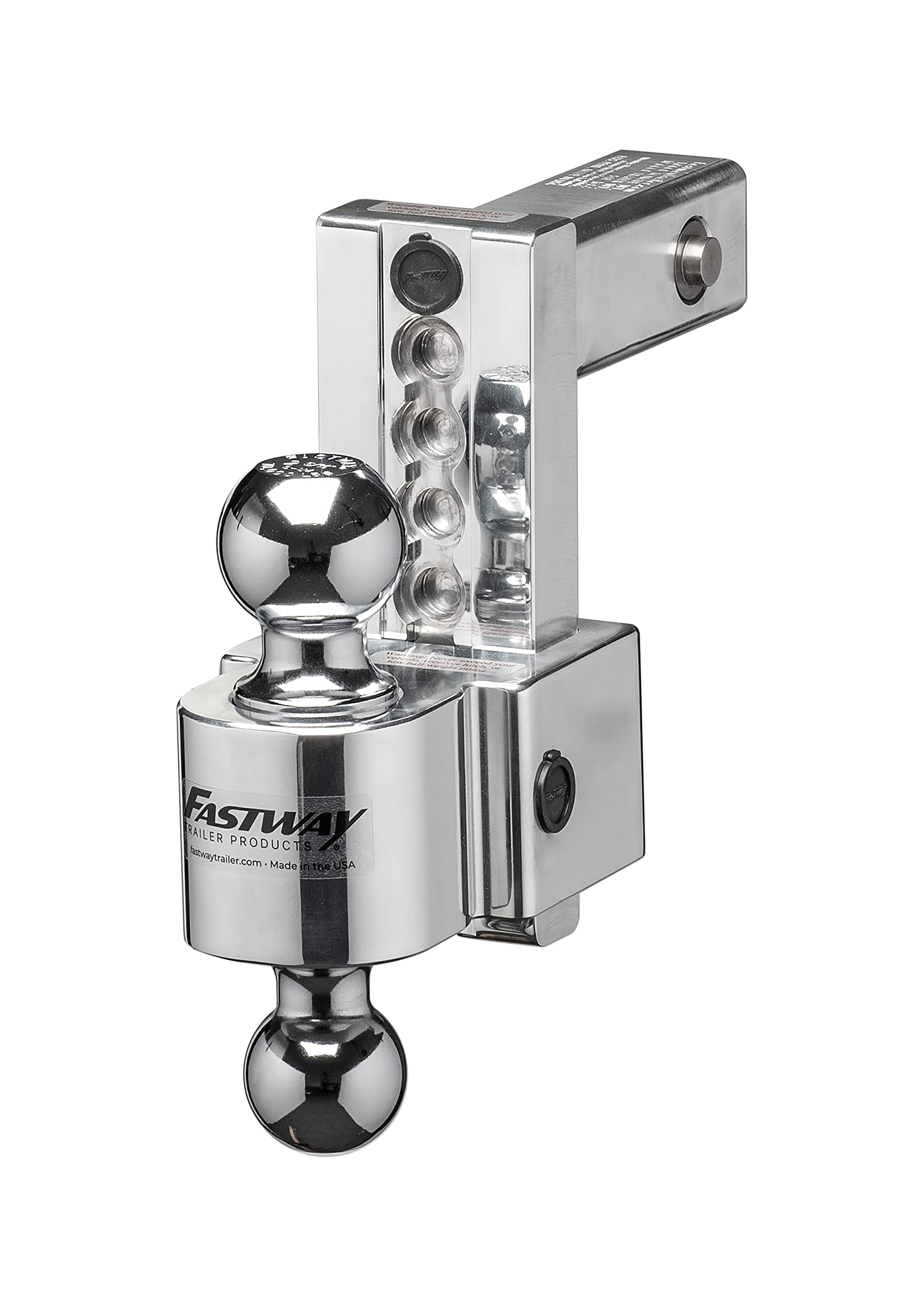 Fastway Adjustable Dual Locking Aluminum Ball Mount, 6" Drop, 2" Shank, Chrome Plated Balls, Model 44-00-4600, Silver