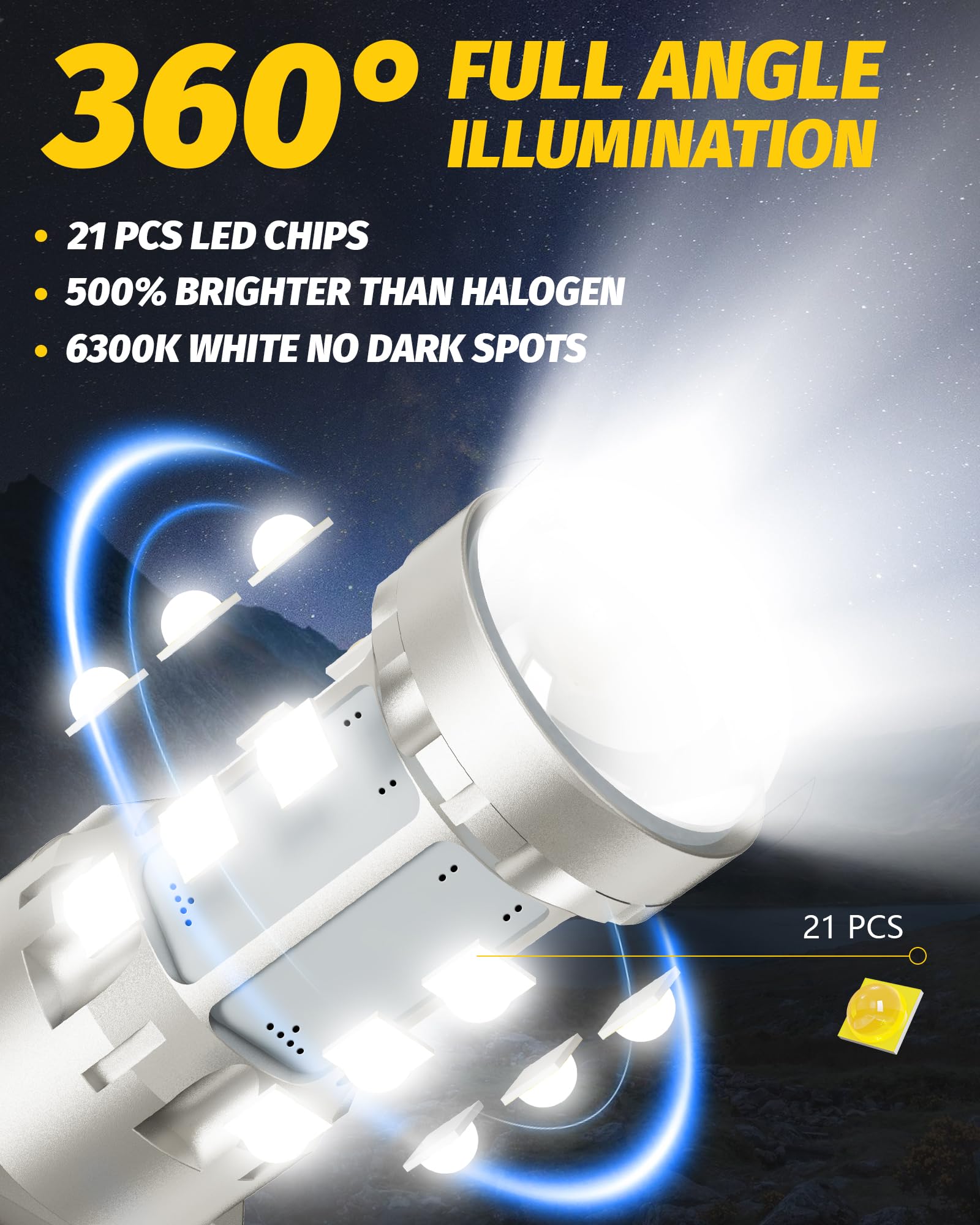 Yorkim 3157 Led Bulb White, 500% Super Bright, 3056 3156 3156A 3057 4057 3157 4157 T25 Led Bulbs For Drl, Reverse Light, Brake L