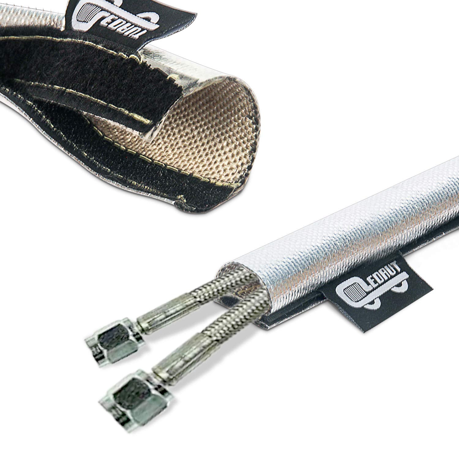 Heat Shroud Sleeve Aluminized Sleeving Express Aluminized Hose and Silver Hose Wire Protection Barrier with Hook and Loop Closur