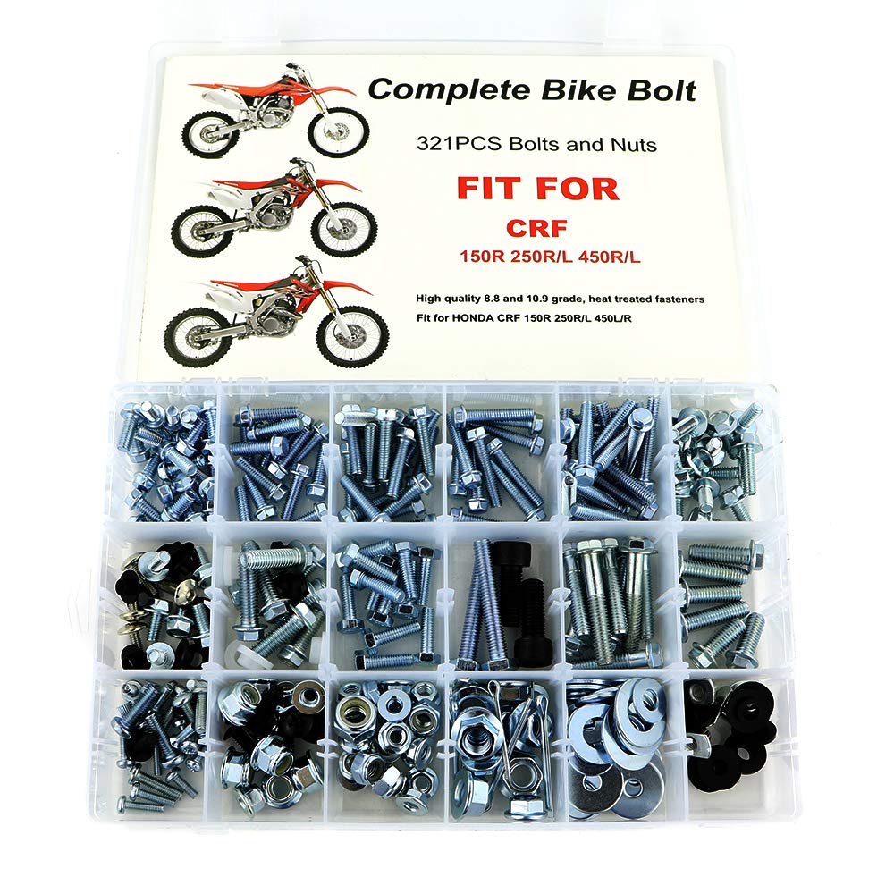 Xitomer 321 Pcs Bolts Kit Fit For Crf150R Crf250R Crf250X Crf450R Crf450X Cr60 Cr80 Cr85 Cr125 Cr250 Cr450 Cr500 Cr125R Cr250R Plastics Engine Body Frame Exhaust Fasteners Fenders Bolts Kit