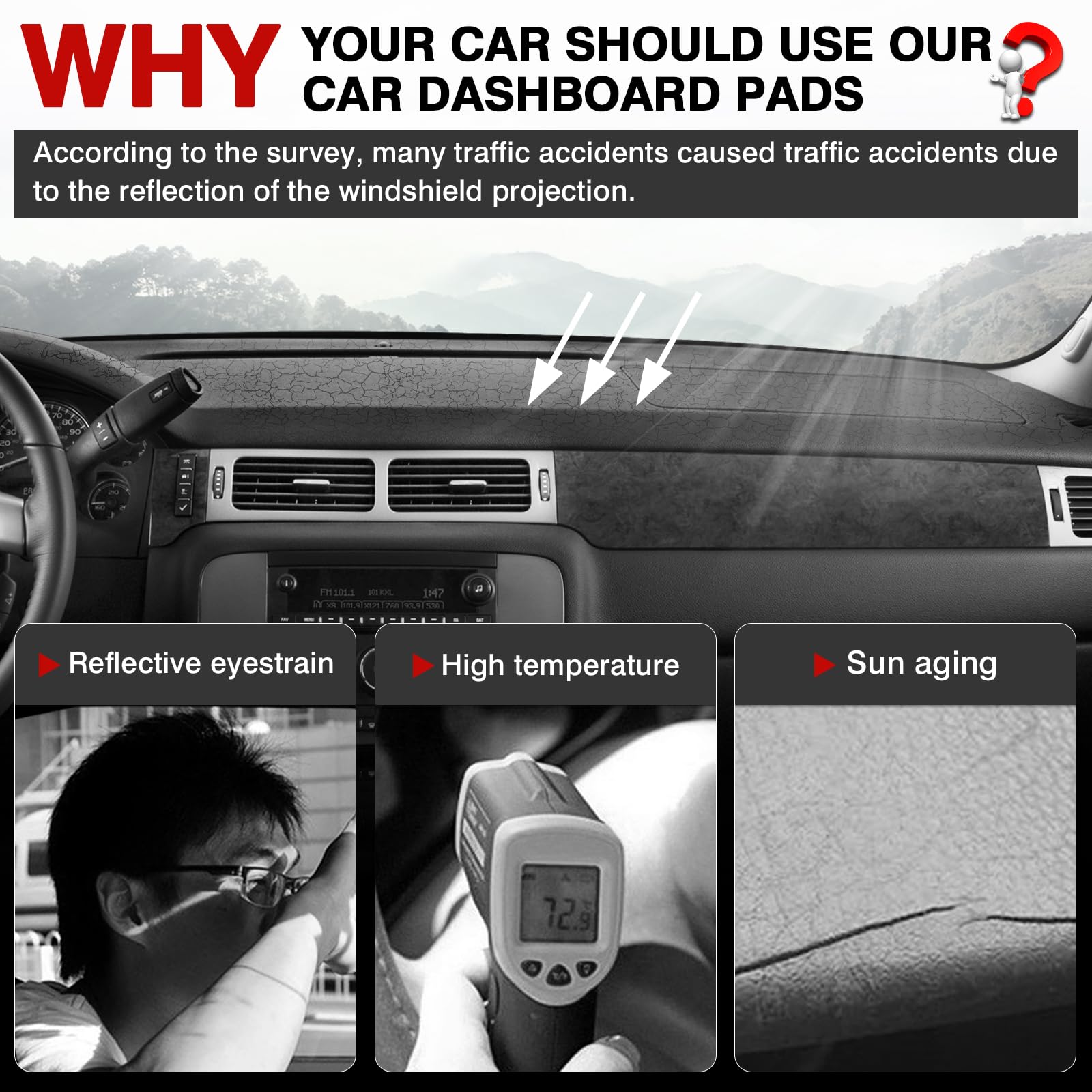 Autorder Dashboard Cover Mat For 2007-2013 Chevy Silverado Sierra,2007-2014 Chevy Tahoe Suburban Denali Avalanche&Gmc Yukon/Xl W