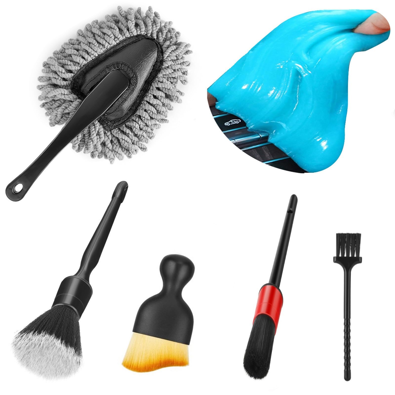 Fitosy Car Interior Duster Detail Brush Cleaning Gel Kit, Soft Dash Vent Dusting Slime Putty Detailing Brushes Accessories Essen
