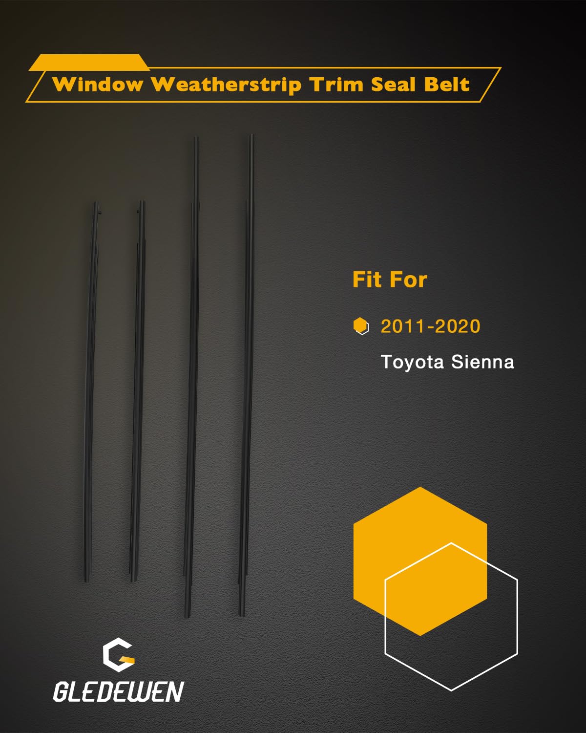 Window Trim Seal, Weather Strip Belt Set, Compatible with 2011-2020 Toyota Sienna, Replace#6816008020 6821008020 6818008020 6823